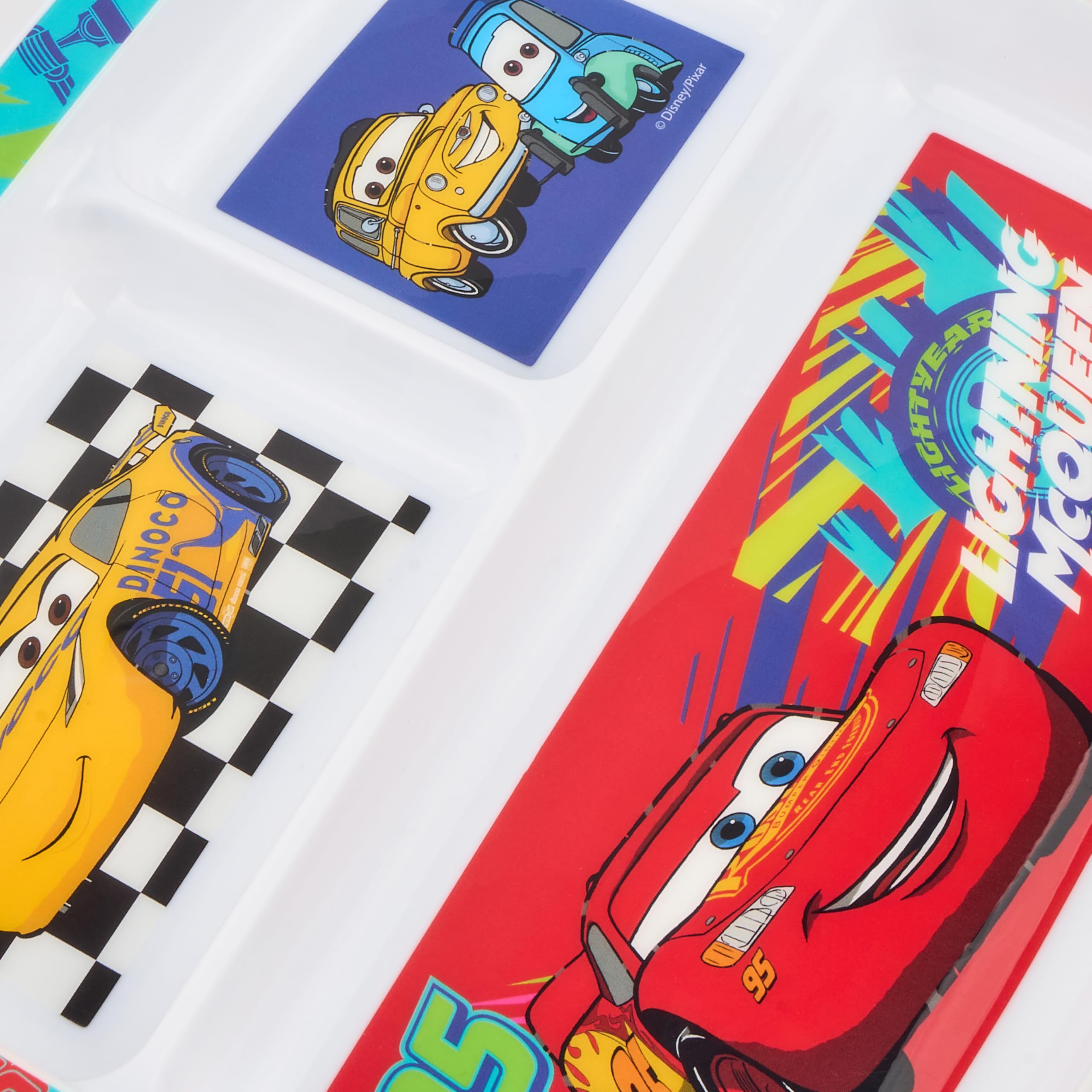Disney Cars Lightning McQueen - Plato dividido, vajilla infantil de polipropileno con personajes Dinoco, diseño de 3 compartimentos