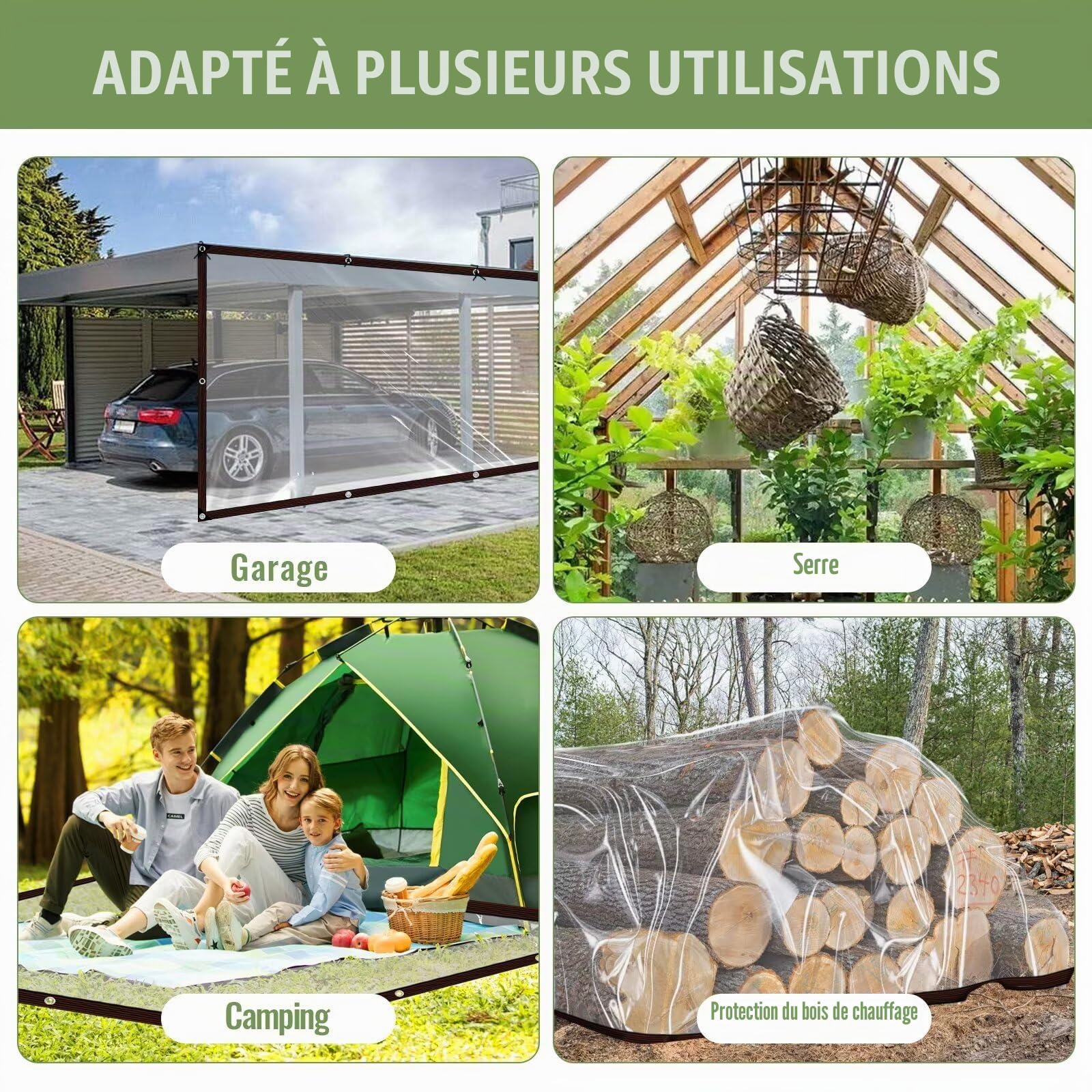Bâche imperméable transparente avec œillets - Imperméable - Transparent - 3 x 4 m - Pour extérieur, terrasse, poulailler, balcon
