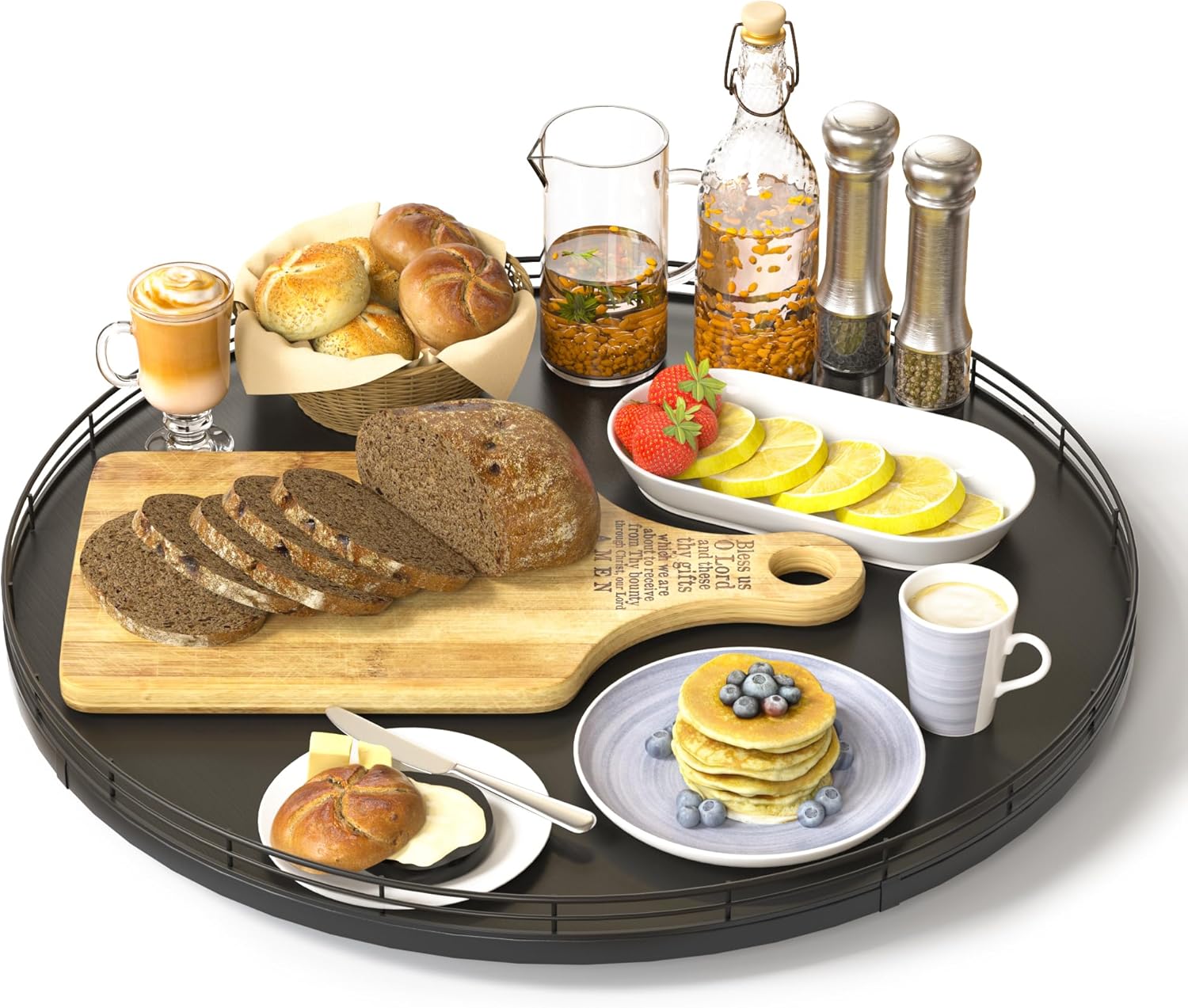 16" Oak Wooden Lazy Susan Turntable for Dining Table, Large Round Lazy Susans Organizer for Kitchen Countertop, Tabletop 360°Rotating Tray for Spice Organization and Storage Black Home Decor 16" Black