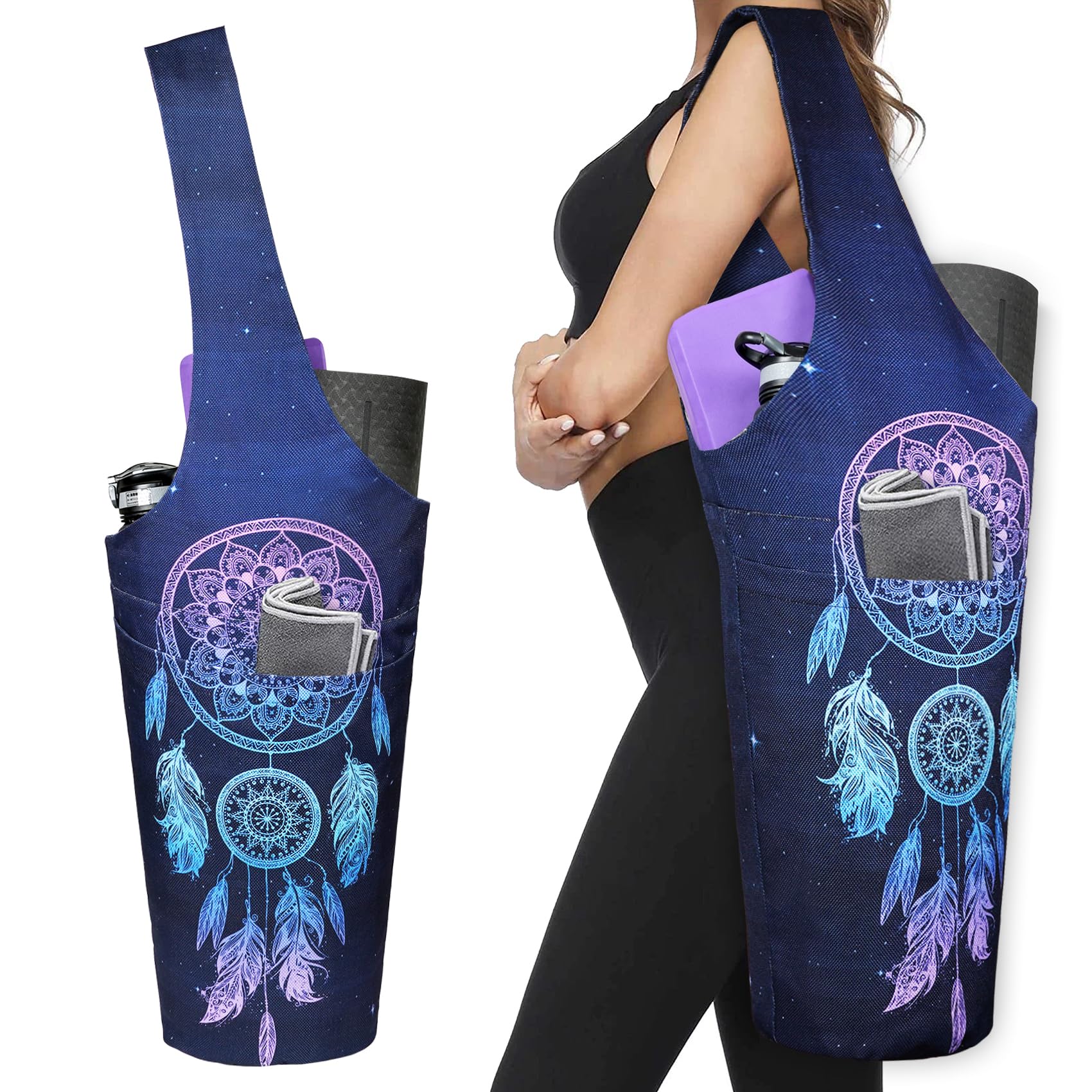 Yoga Mat Bag - Long Tote with Pockets - Holds More Yoga Accessories - Yoga Bag Fit Most Size Mats - Yoga Mat Carrier