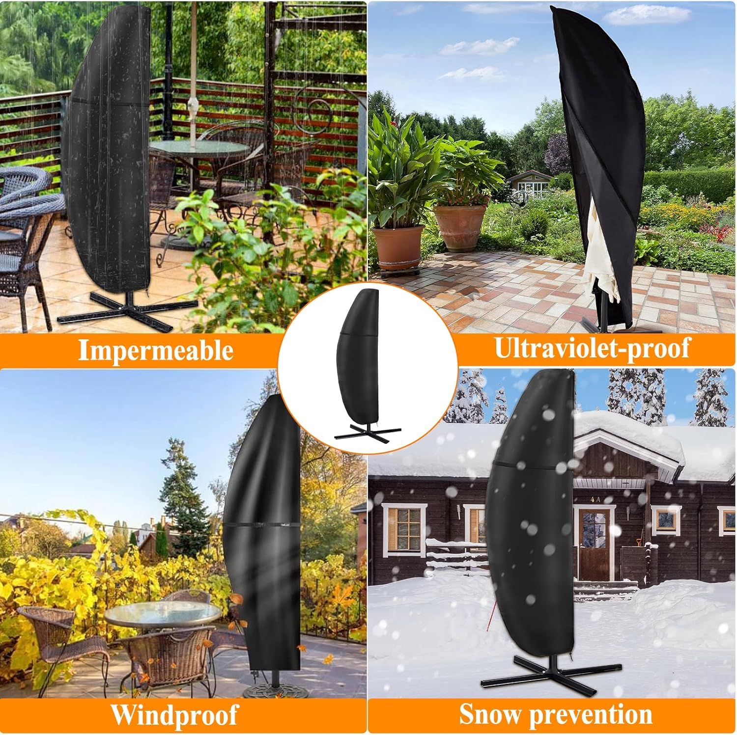 Housse de Protection Parasol Déporté Tissu Oxford 420D Imperméable Anti UV 2-3,5m