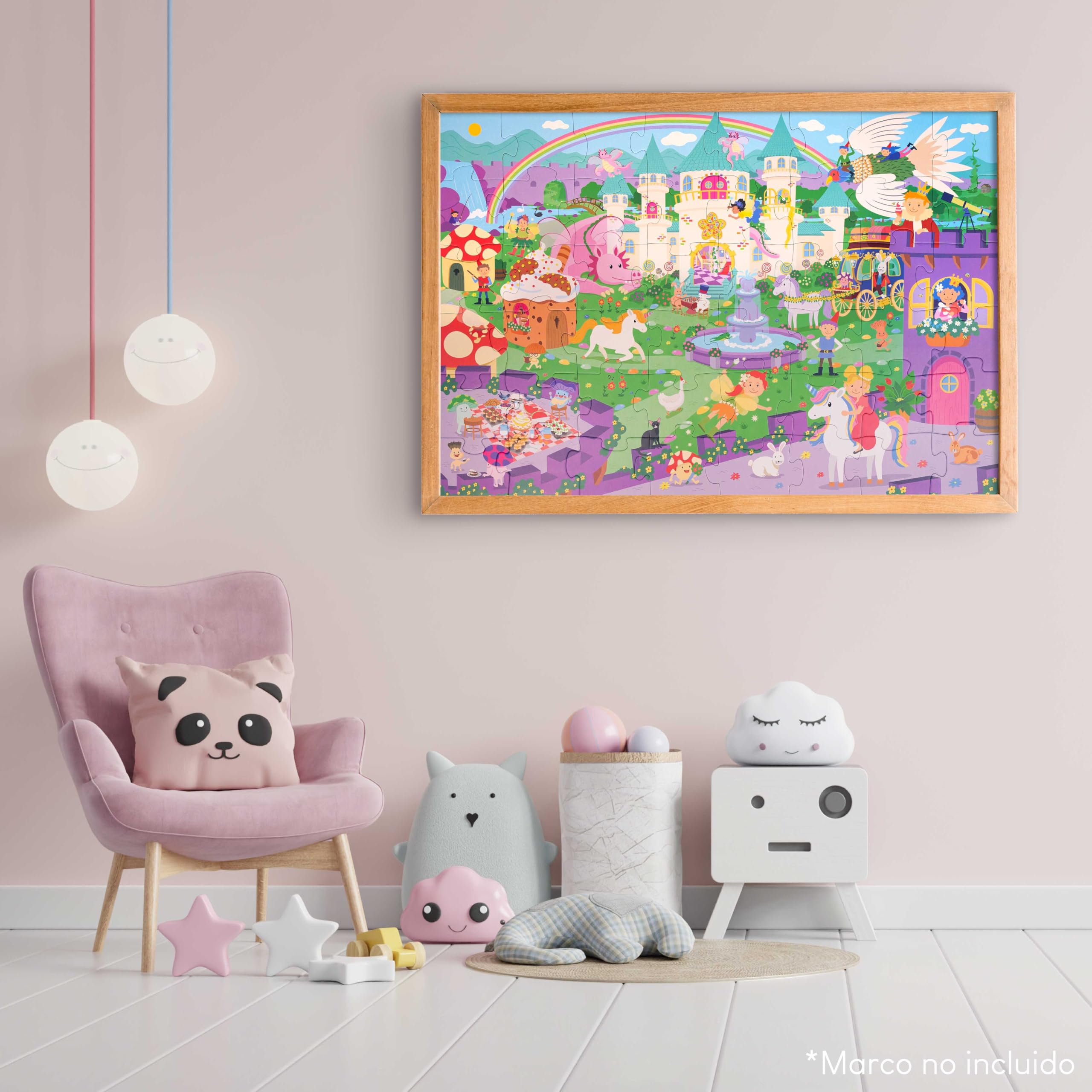 BONNYCO Puzzle Niños XXL Castillo de Fantasía con 48 Piezas Grandes. Rompecabezas Gigante Infantil de 92 x 62 cm, Regalos para Niñas y Niños. Juguetes Educativos 2 a 8 Años