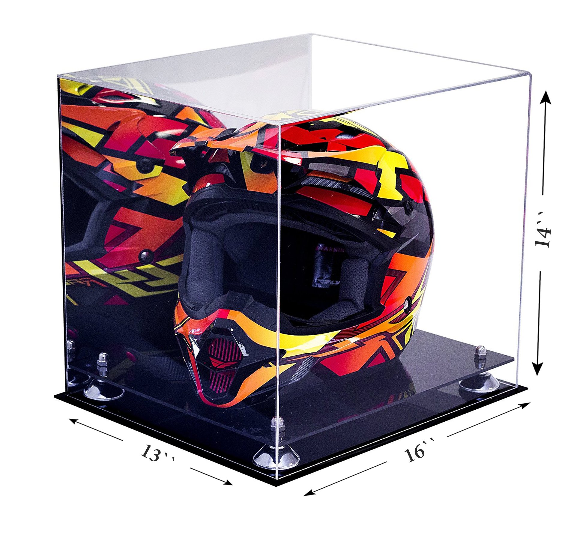 Better Display Cases Acrylic Motorcycle Motocross or Racing Helmet Display Case with Silver Risers and Mirror (A024-SR)