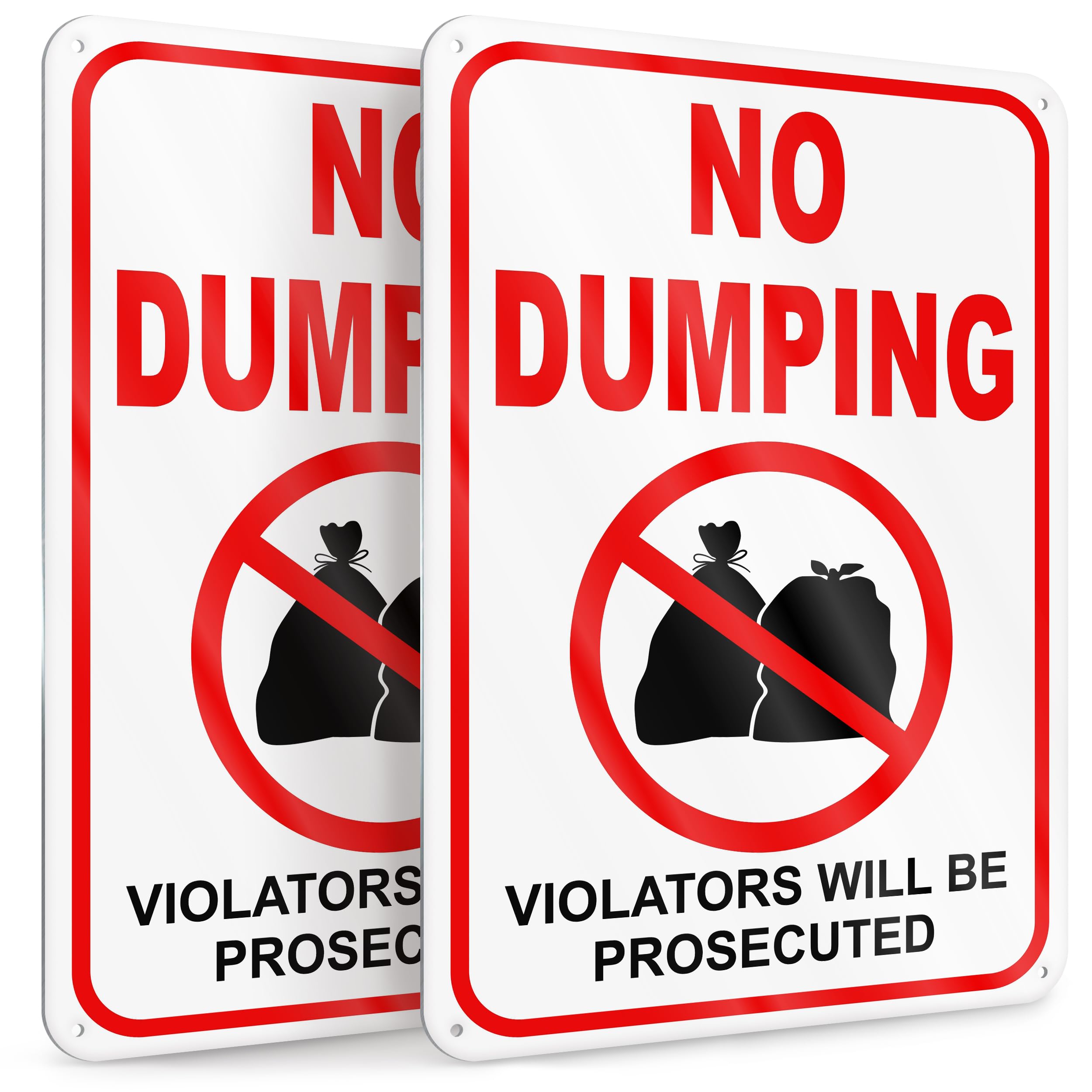 2 PC No Dumping Signs, Reflective 10x7 Aluminum No Littering Sign Outdoor, Violators Will Be Prosecuted
