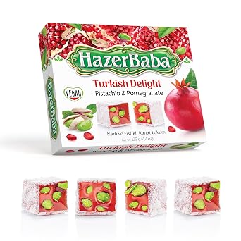 HazerBaba Turkish Delight Pistachio Candy, Pomegranate, 4.4oz Pack of 1