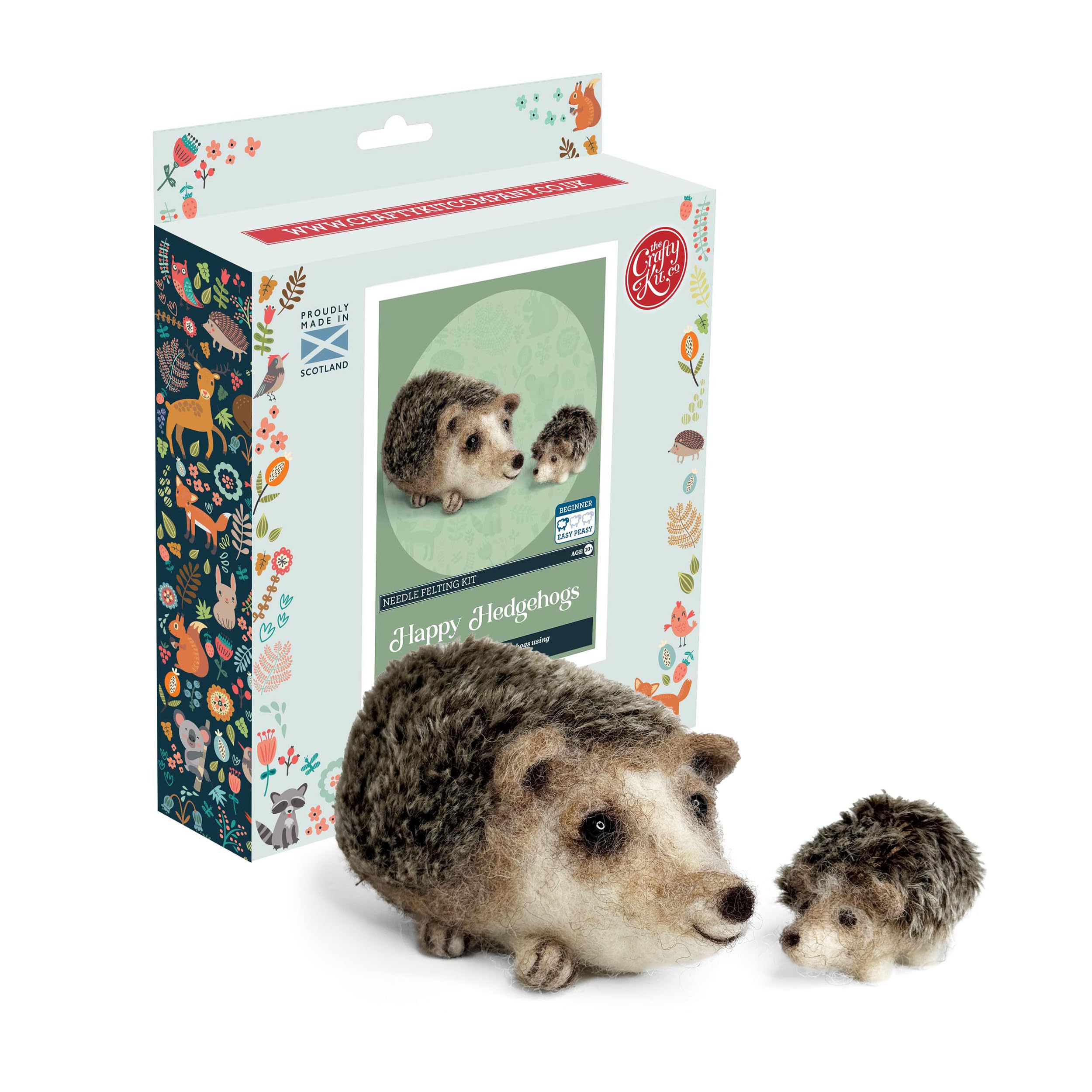 The Crafty Kit Light Gray, White Or White Wool Company Needle Felting Craft Kit - Happy Hedgehogs | 100% Corriedale Wool Diy Felt Craft Kit – Handmade Gift For Adults, Teens & Beginners | Age 10+