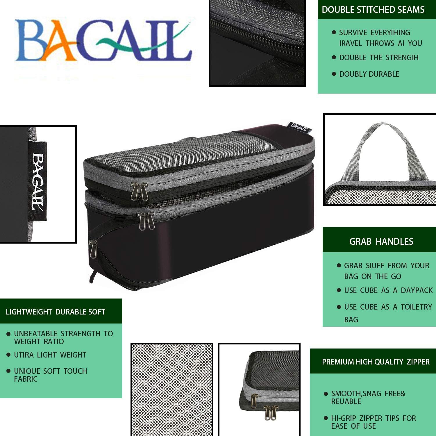 6 Set Compression Packing Cubes Travel Expandable Packing Organizers(Black)