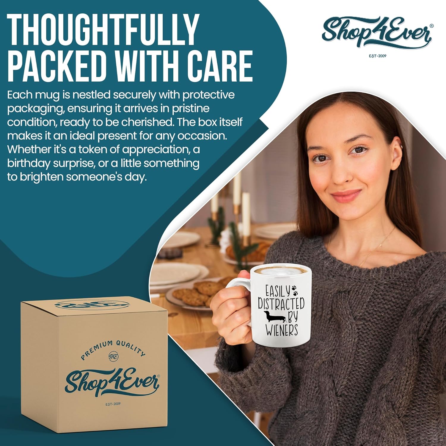 shop4ever Easily Distracted by Wieners Ceramic Coffee Mug Tea Cup Funny Dachshund Weiner Dog Doxie Mom Dad Gift Pet Lover 11 oz. (White) - Image 6