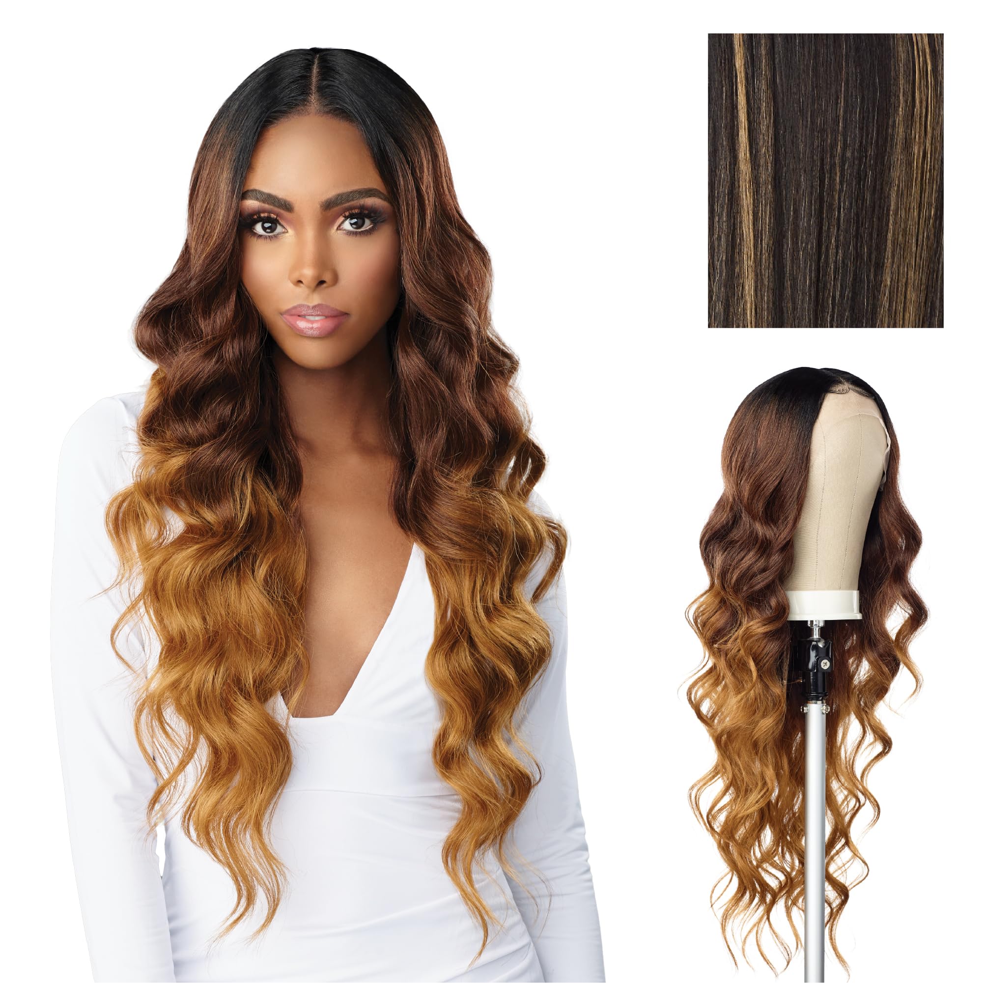 Sensationnel Butta Lace Hhm Wigs - Ocean Wave 30 Inch Human Hair Blend Extra Wide 5 Inch Parting Preplucked Hairline Glueless Lacefront (BALAYAGEGOLD)