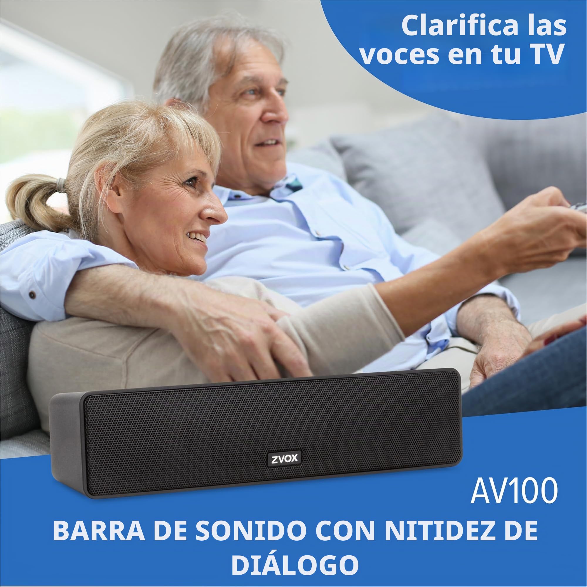 ZVOX AccuVoice AV100 - Altavoz compacto para TV con 6 niveles de refuerzo de voz, color negro