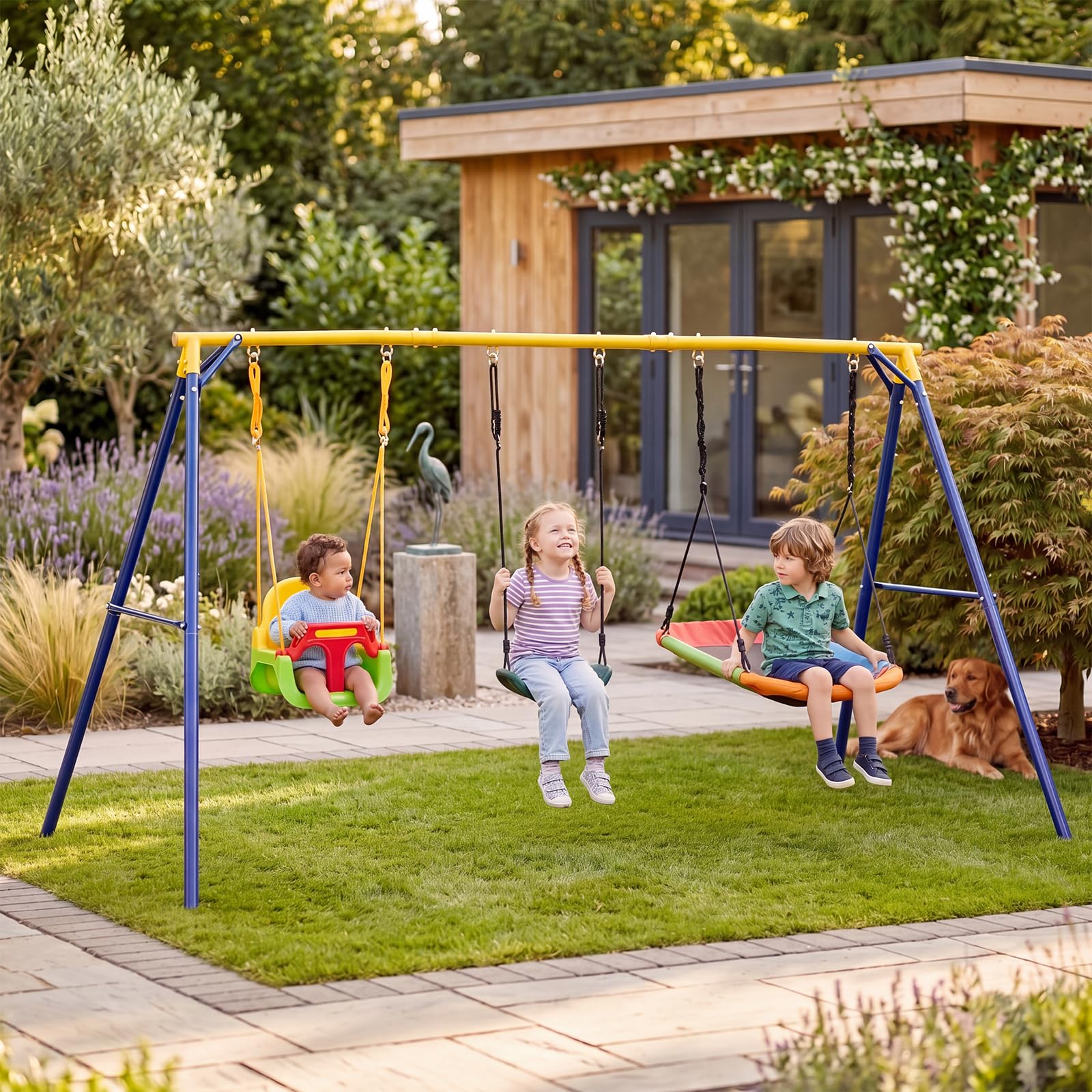 RELAX4LIFE Set di Altalene per Bambini da Giardino, 346 x 182 x 186 cm