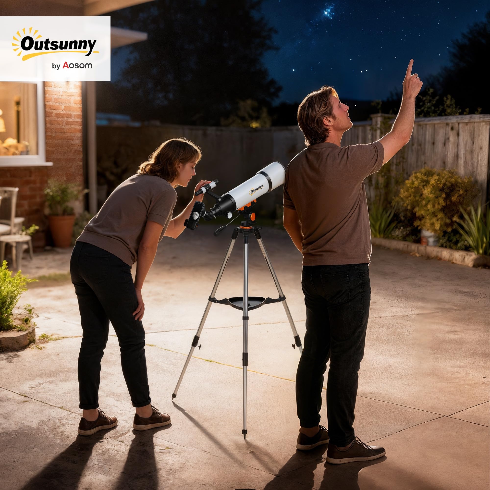 Outsunny Telescopio Astronomico con 80mm Apertura/500mm, 40X/16X Telescopio Rifrattore Portatile con Adattatore Telefono, Borsa da trasporto, Treppiede Regolabile in Altezza per Adulti, Bianco e Nero