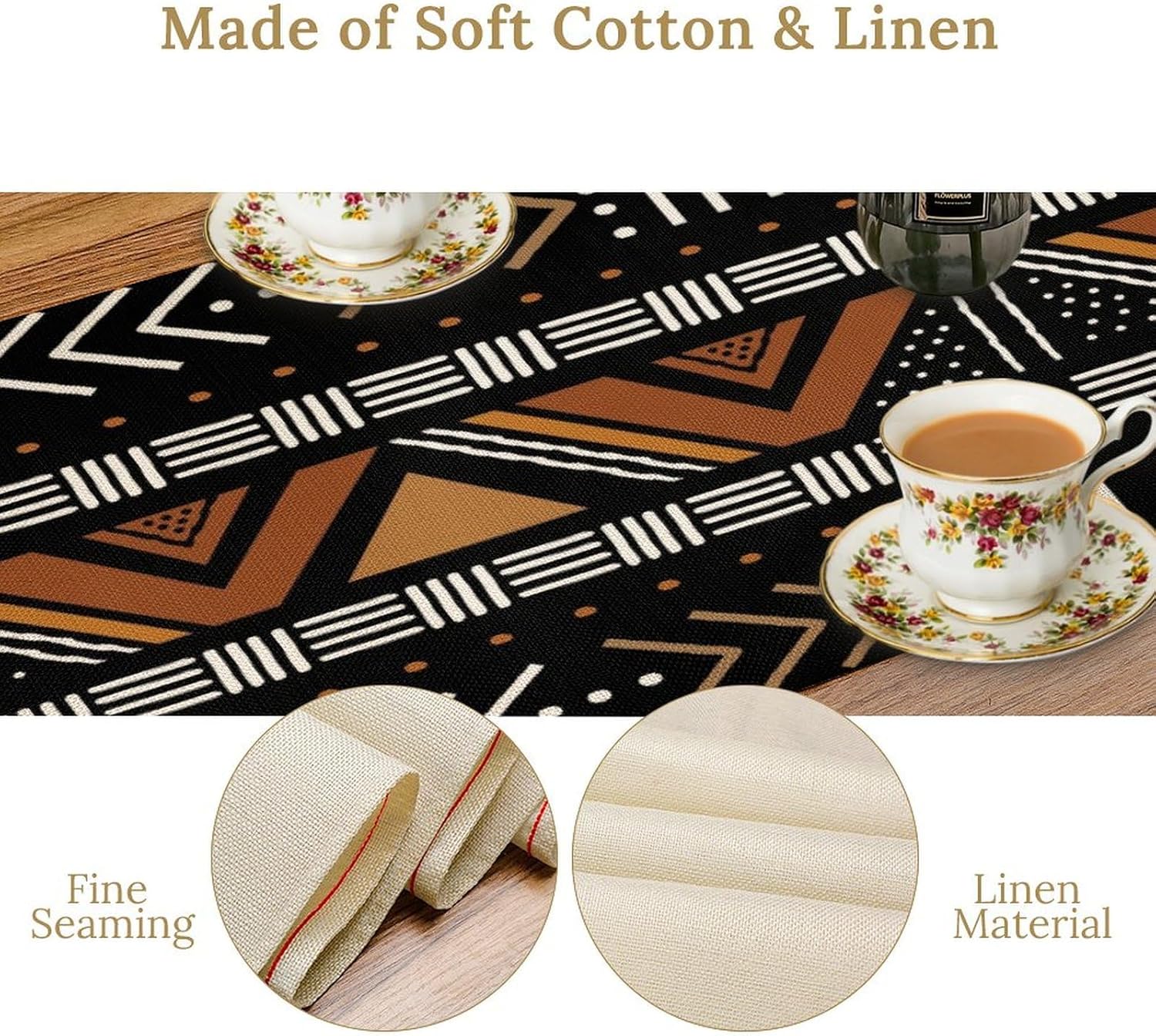 African Geometric Tribal Table Runner Vintage Abstract African Traditional Mud Cloth Pattern Seasonal Summer Holiday Dinner Runner for Farmhouse Kitchen Dinner Table Holiday Party Decor 13"x108"