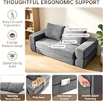 Sofa Bed 77" Convertible Boneless Couch, Wear-Resistant Fabric Modular Sleeper Sofa with 2 Pillows for Living Room Bedroom, Memory Foam Floor Lounge Sofa, Deep Grey