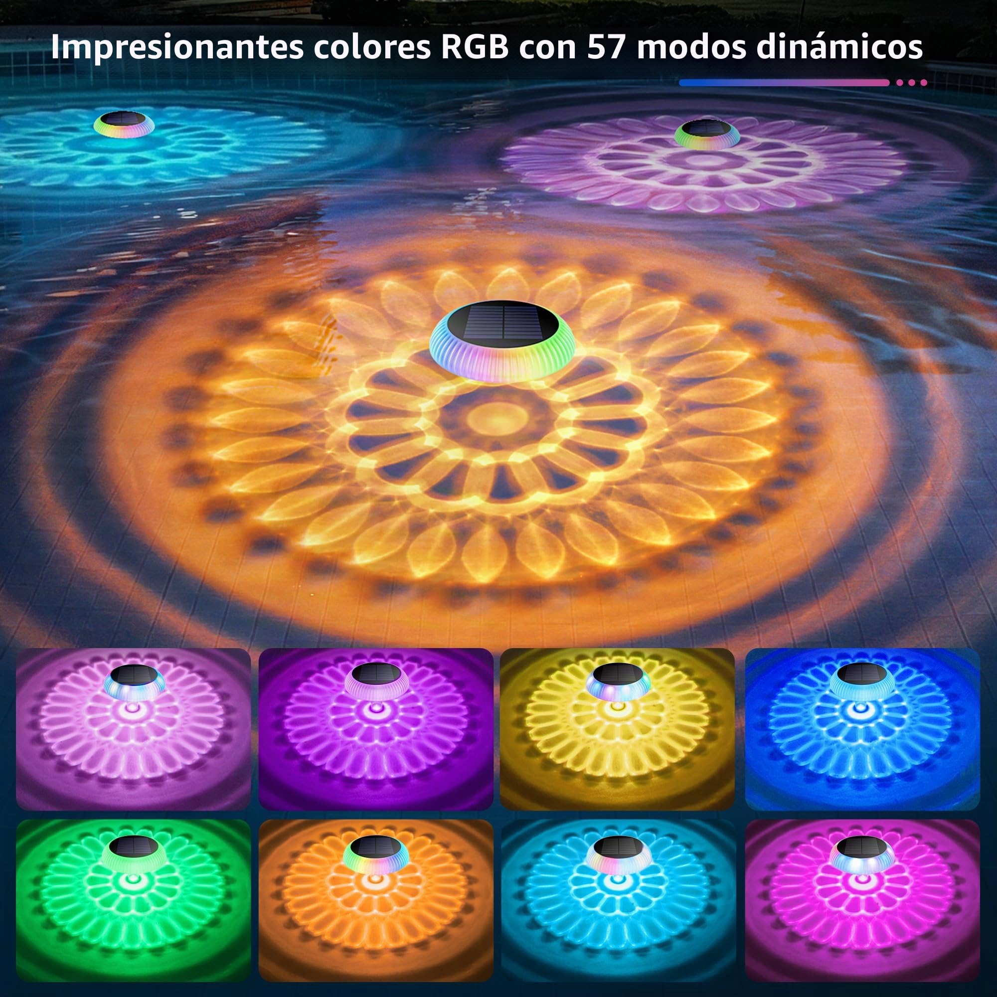 Luz Solar Exterior Jardín, LED Luces Solares Piscina Flotantes Lámpara Exteriores IP67 Impermeable con Control Remoto RGB Luces Subacuática Decoración Iluminación para Acuario Estanque Bañera Fiesta