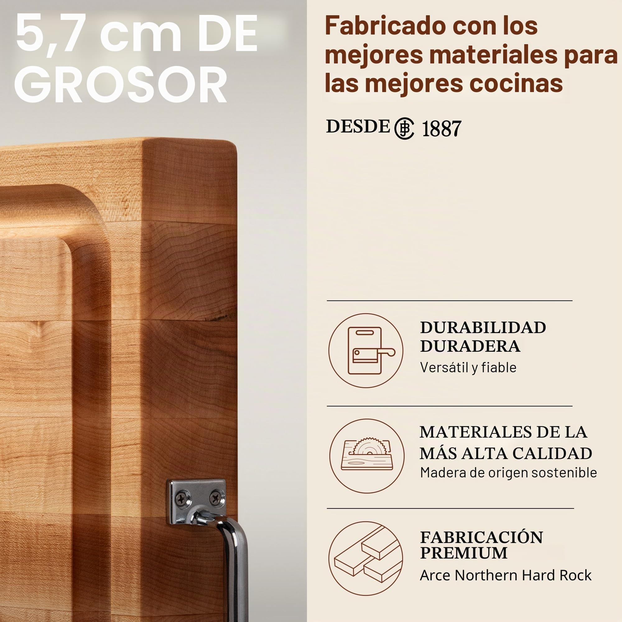 Boos Block Tabla Cortar - Asas Laterales - Ranura Para Jugo - Madera dura de arce duro de América del Norte - Reversible - Tabla Madera Cocina Grande – 61 x 46 x 6 cm | Ranura Para Jugo - Madera dura de arce duro de América del Norte - Tabla Madera Cocina