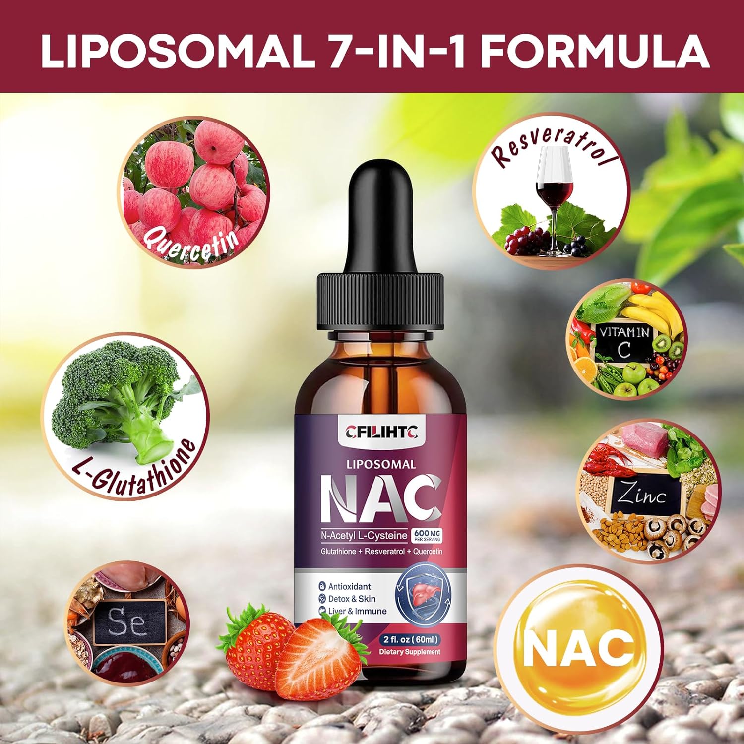Liposomal Liquid NAC Supplement N-Acetyl Cysteine Drops, N Acetyl Cysteine 600mg with Glutathione, Resveratrol & Zinc for Adults & Kids Liver Lung Antioxidant Immune & Skin Health, Strawberry 2 Fl Oz - Image 2