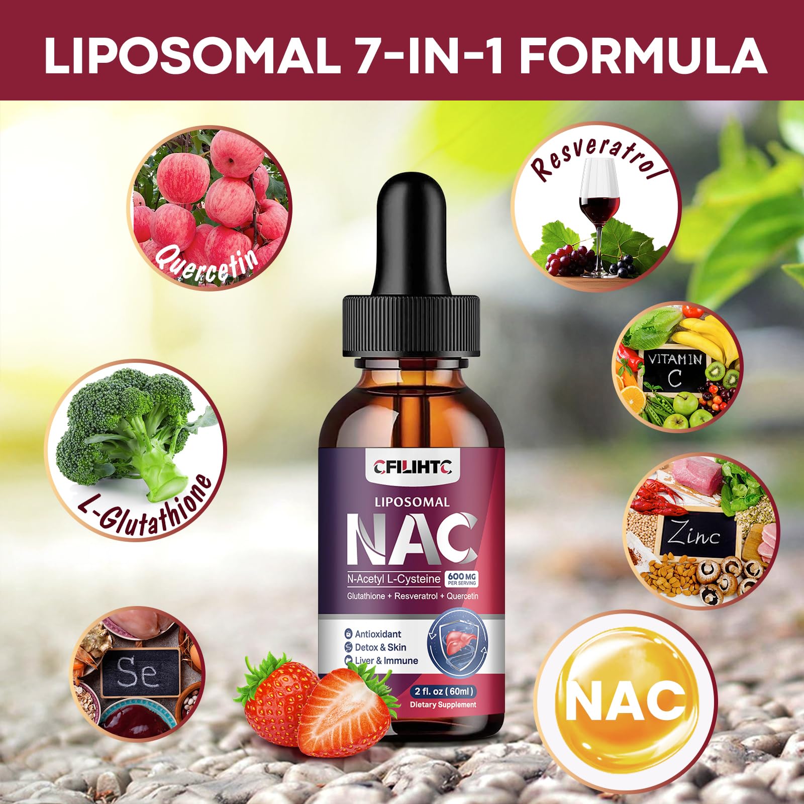Liposomal Liquid NAC Supplement N-Acetyl Cysteine Drops, N Acetyl Cysteine 600mg with Glutathione, Resveratrol & Zinc for Adults & Kids Liver Lung Antioxidant Immune & Skin Health, Strawberry 2 Fl Oz — Amazon image 2