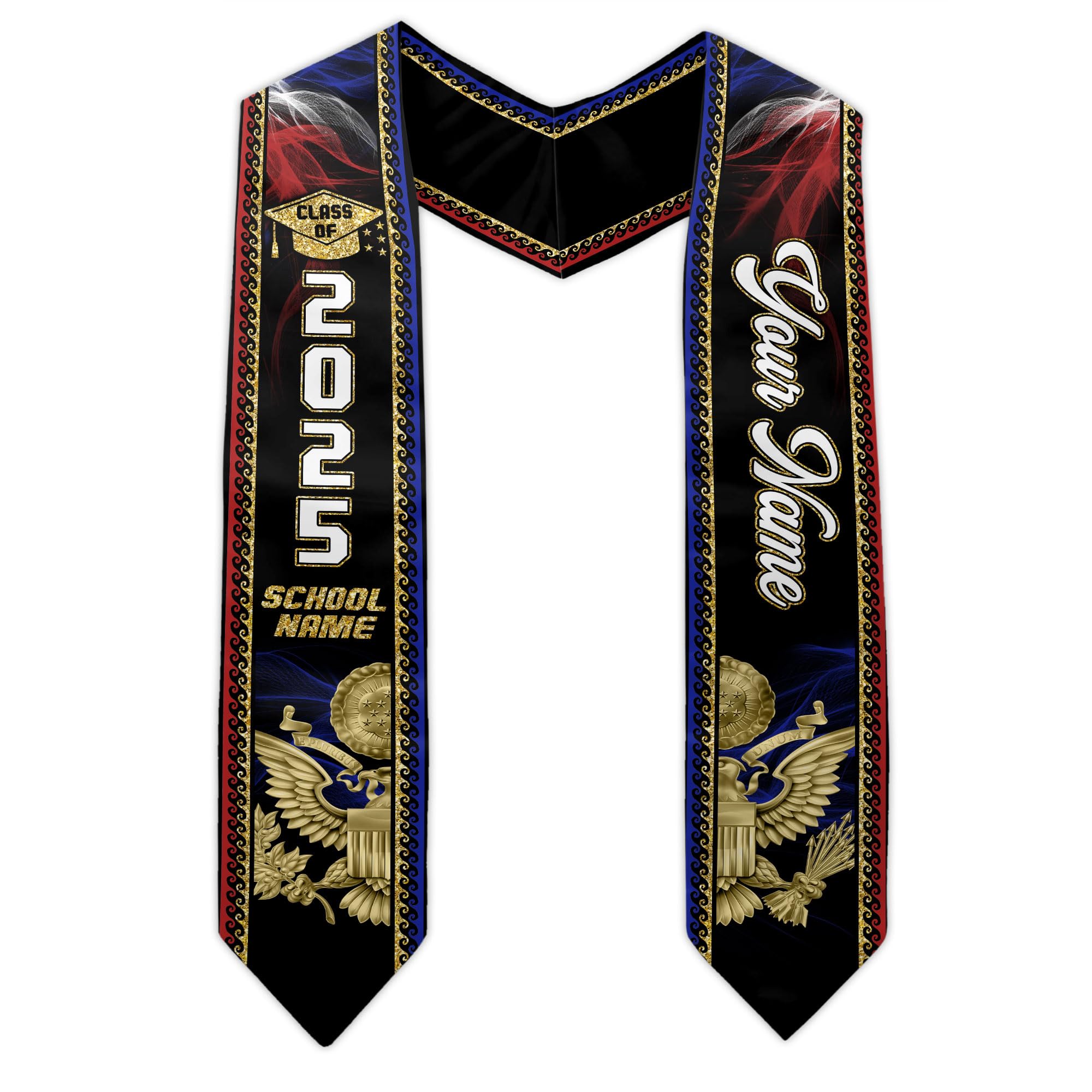 MonkeyVan Personalized USA Graduation Sash, Class of 2025 American Flag Stole Custom Stole for College High School University M1