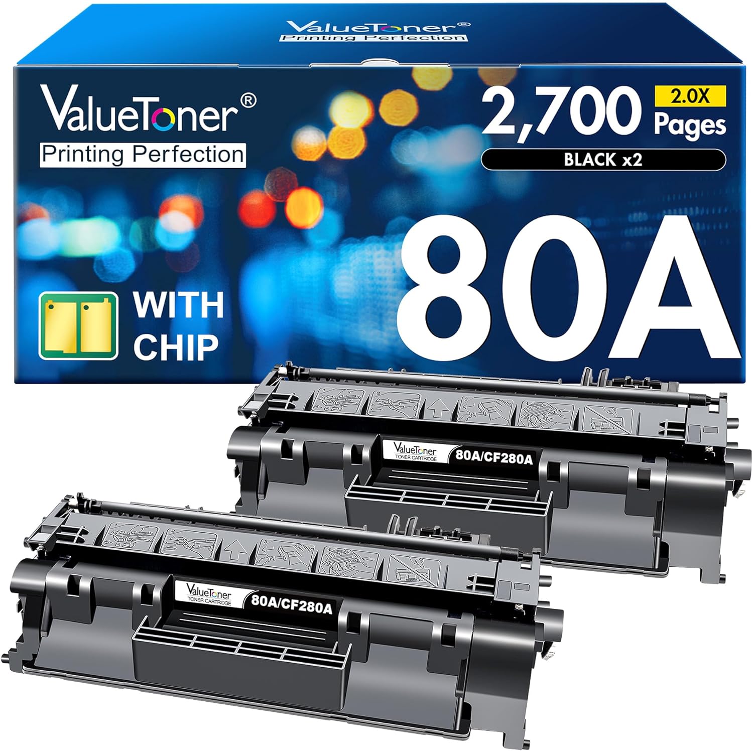 Valuetoner Compatible 80A Toner Cartridge Replacement for HP 80A Toner Cartridge Black CF280A 80X CF280X for HP LaserJet Pro M400 401a 401d 401n 401dn M401dw 425dn 425dw Series Printer (2 Pack)