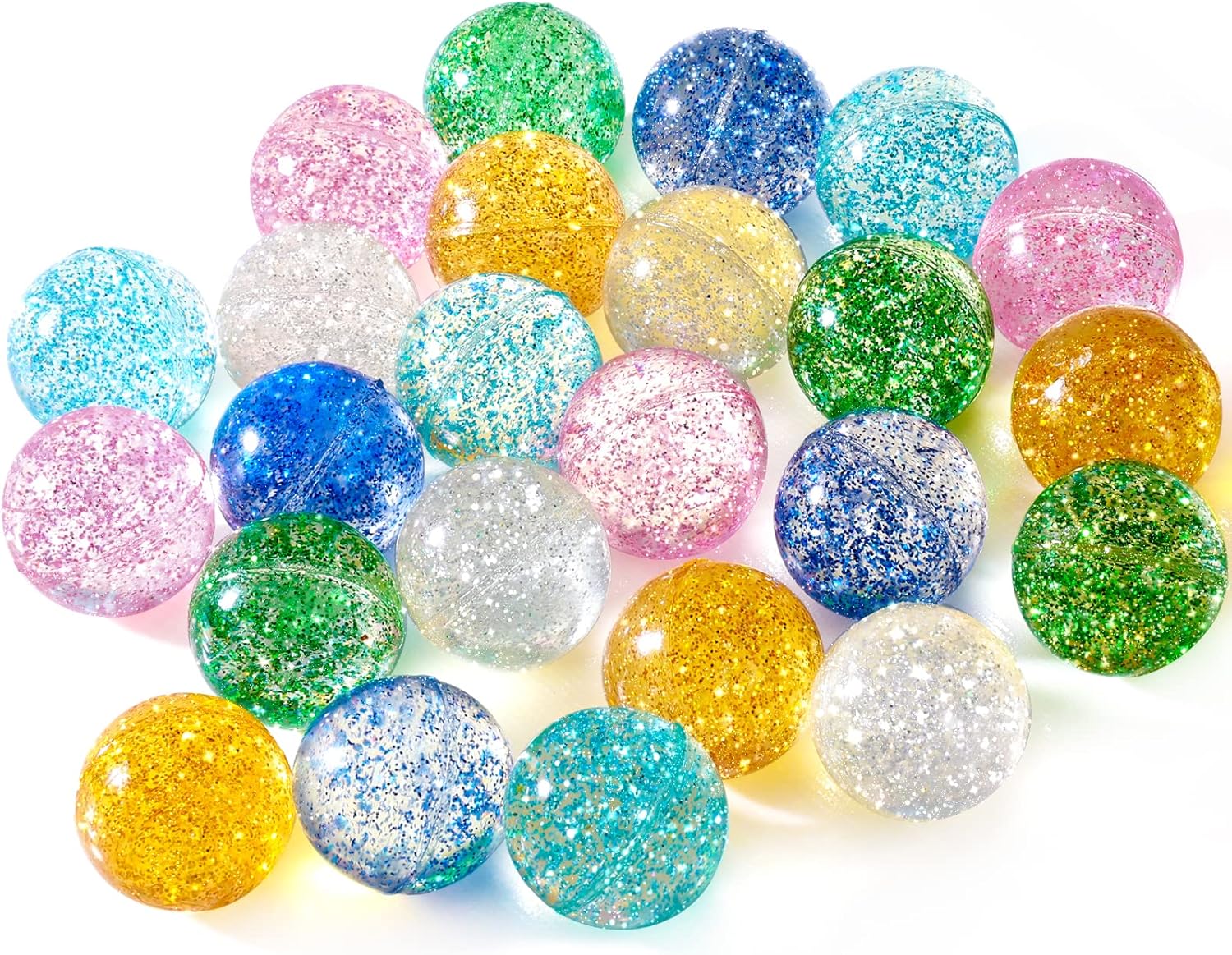 Ayfjovs 24PCS Bouncy Balls, Glitter Bouncy Balls for Kids Party Favors, 32mm 6 Colors Rubber Bounce Ball Bulk for Party Favors, Goodie Bag Fillers, Easter Bag Filling, Easter Basket Stuffers