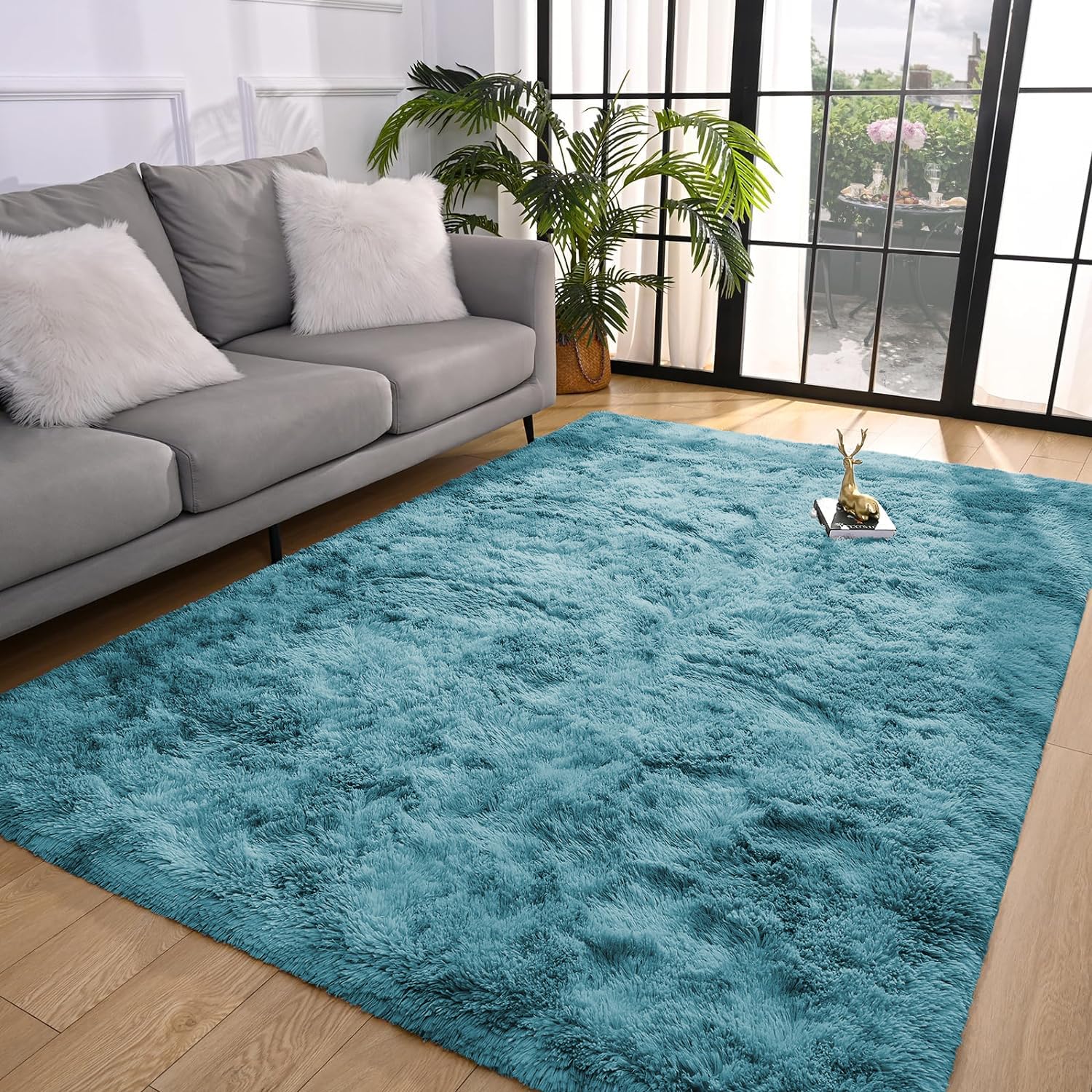 BedLooms Rugs Living Room – Tie-Dye Teal Area Rugs for Bedroom, Hallway Runner 80x150 cm Anti Slip – Modern Super Soft Plush Carpets Fluffy Shaggy Rug for Lounge – Non Shedding Bedside Rug