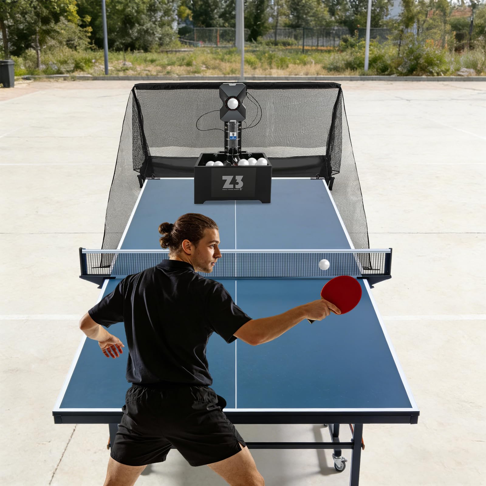 Automatische Tischtennismaschine, Ping Pong Ball Wurfmaschine mit 10 Modi, Tischtennis Roboter mit Fernbedienung 100 Bälle & Netz, 35-90 Balls/Min, 10 Modi & Doppelrad-System, für Training, Übung
