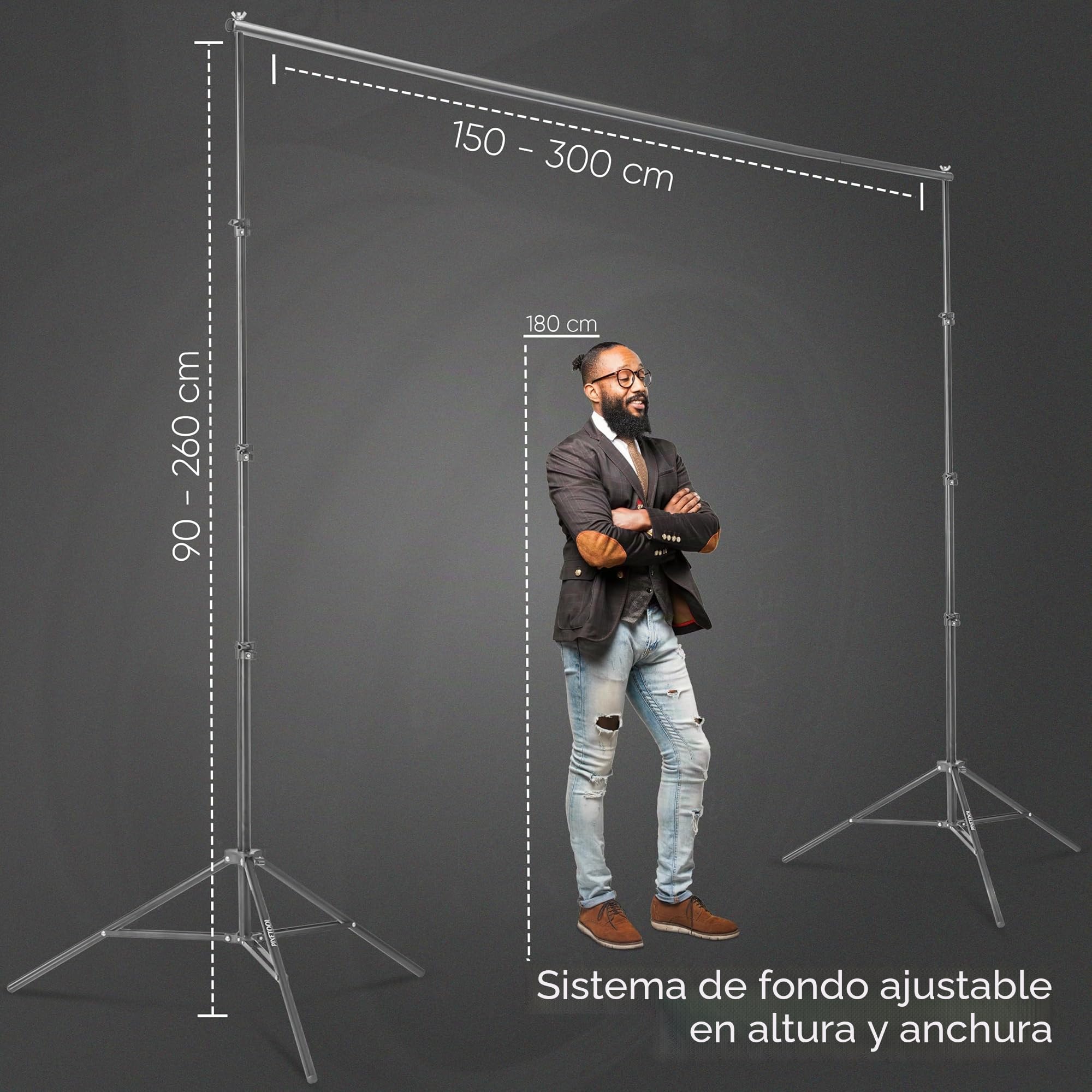 Green Screen (3m x 3m) con Soporte (3m x 2,6m) - Croma Verde | Fondo Fotografia - Estudio Fotográfico - Pantalla Verde - Greenscreen con Soporto - Accesorios Fotografia Gaming Streaming