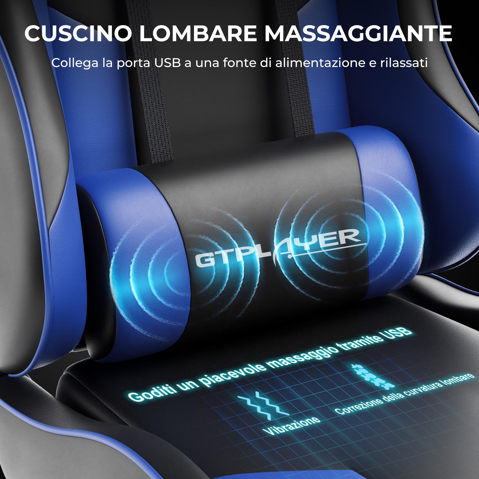 LUCKRACER Sedia da Gaming Massaggiante ed Ergonomica con Schienale Regolabile, Poggiapiedi e Supporto Lombare - Reclinabile, Blu