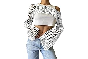 Womens Crop Top Long Sleeve: Cozy Crochet Coverup Shrug