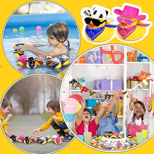 Miniatura 4 de 36 juegos de patos vaqueros con mini sombrero, bufanda y gafas de sol, mini pato de baño, juguetes para cumpleaños, natación, fiesta, regalo,