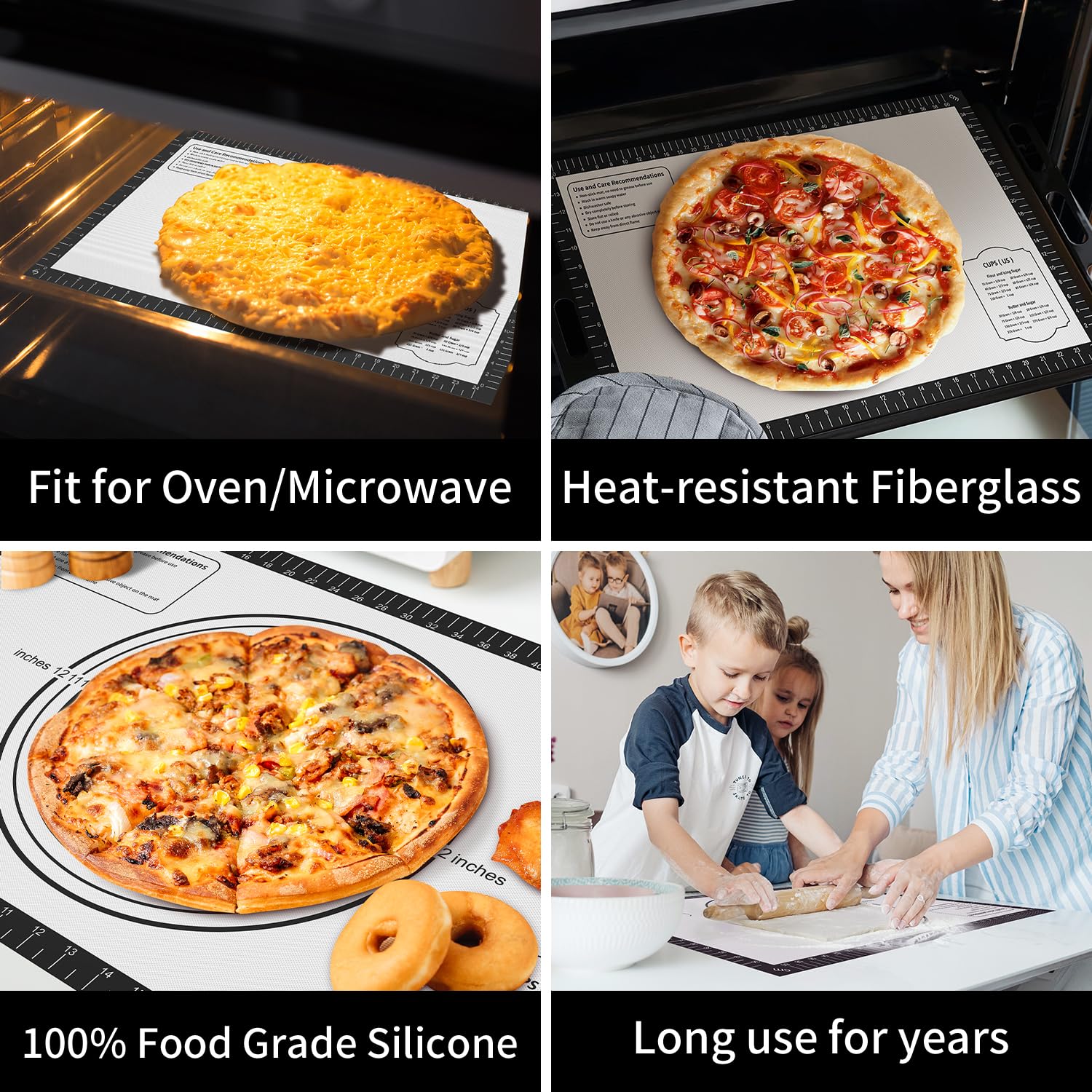 Silikon-Teigmatte für Macaron, Kekse & Pizza Backen, rutschfeste Gebäck- & Brot-Rollmatte