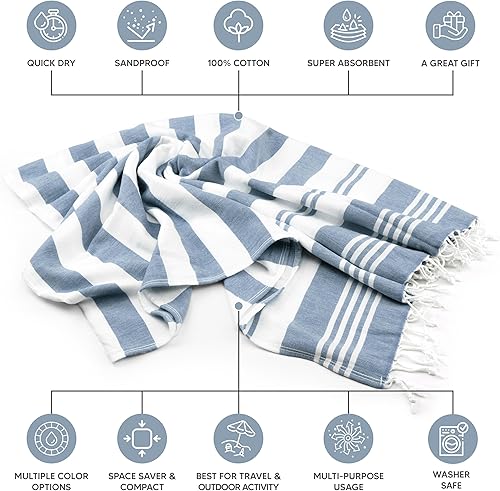 Miniatura 2 de Utopia Towels Paquete de 4 toallas turcas de playa, 40 x 72 pulgadas, 100% algodón, de gran tamaño, sin arena, ligeras, de secado rápido, prelavadas