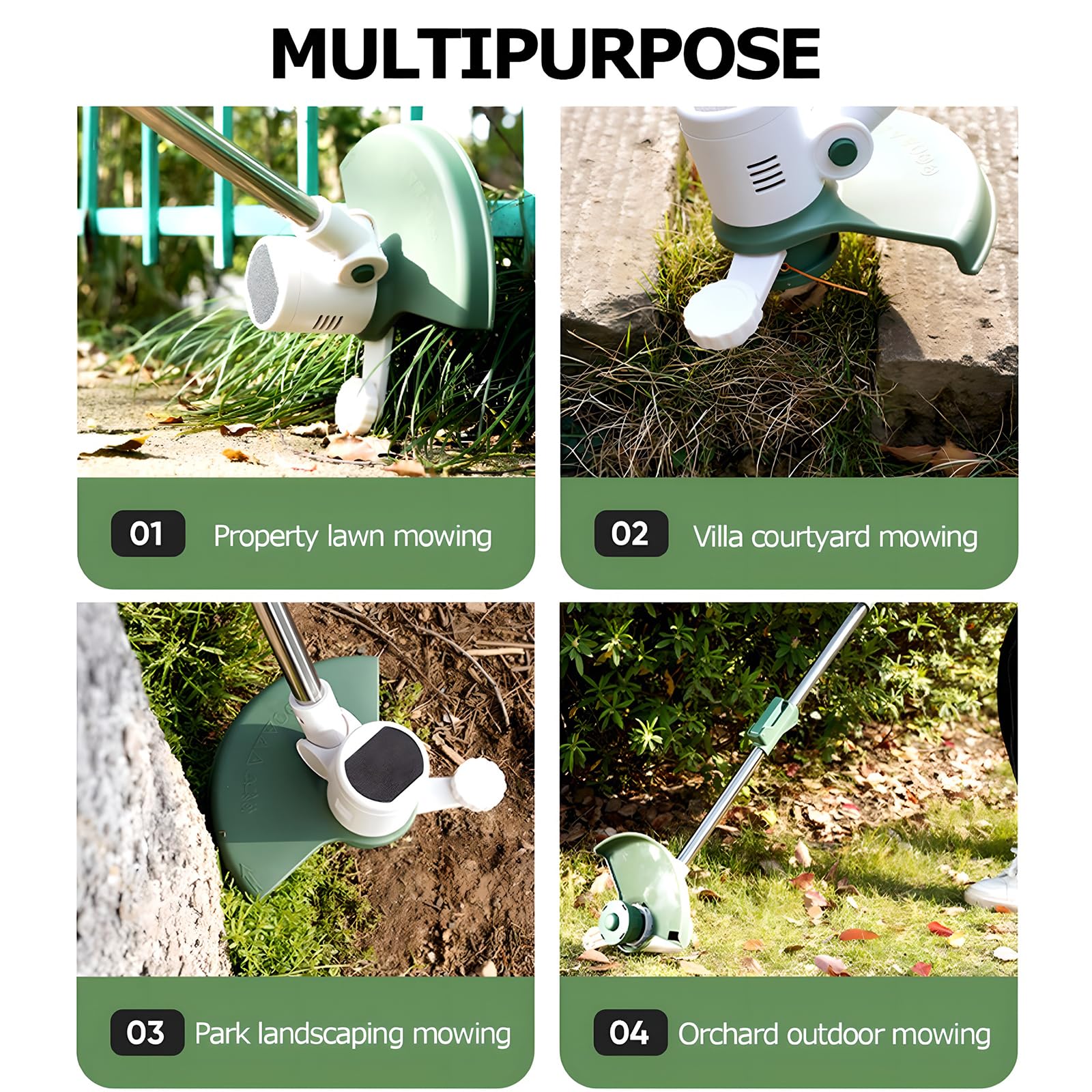 Cortabordes Inalámbrico, Cortabordes Eléctrico para Jardín con Mango Ajustable, Cabezal Reversible de 90°, Protector contra Salpicaduras Más Ancho para Cortar Césped, Ramitas, Brotes, Apto para