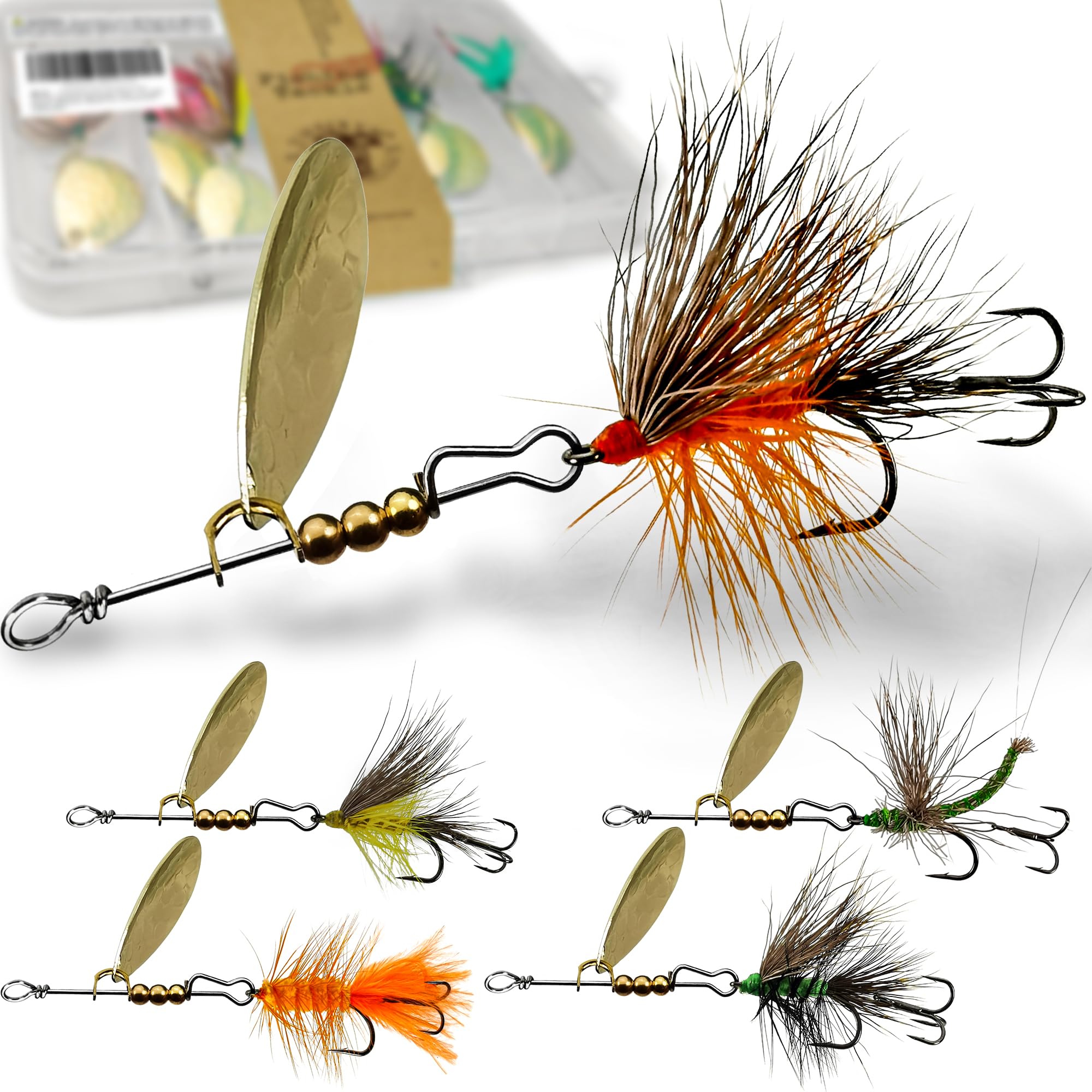 Trout Lures Rooster Bait Tail Fishing Spinnerbaits, Brass Hard Metal Spinner Baits Trout Fishing Lures for Bass Salmon Pike Freshwater Saltwater Lake River