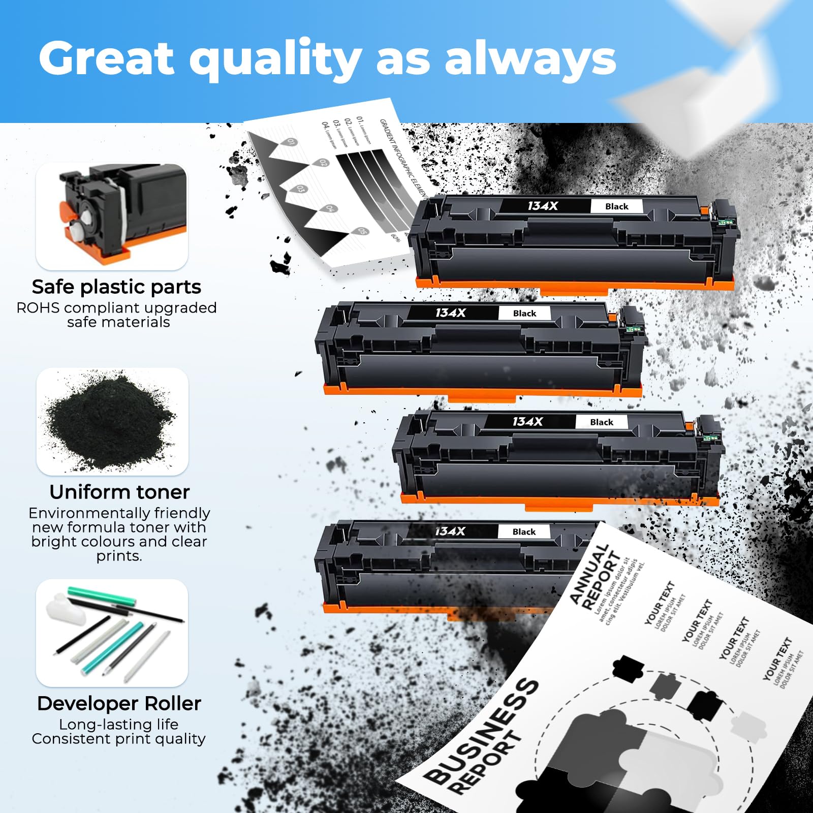 134X Black Toner Cartridge Laser Jet MFP M234dw Black Toner Compatible for HP 134X 134A Toner Cartridge for HP134X HP134A W1340X for Laser Jet M209dw MFP M234sdw Toner Ink 2 Pack (with Chip)