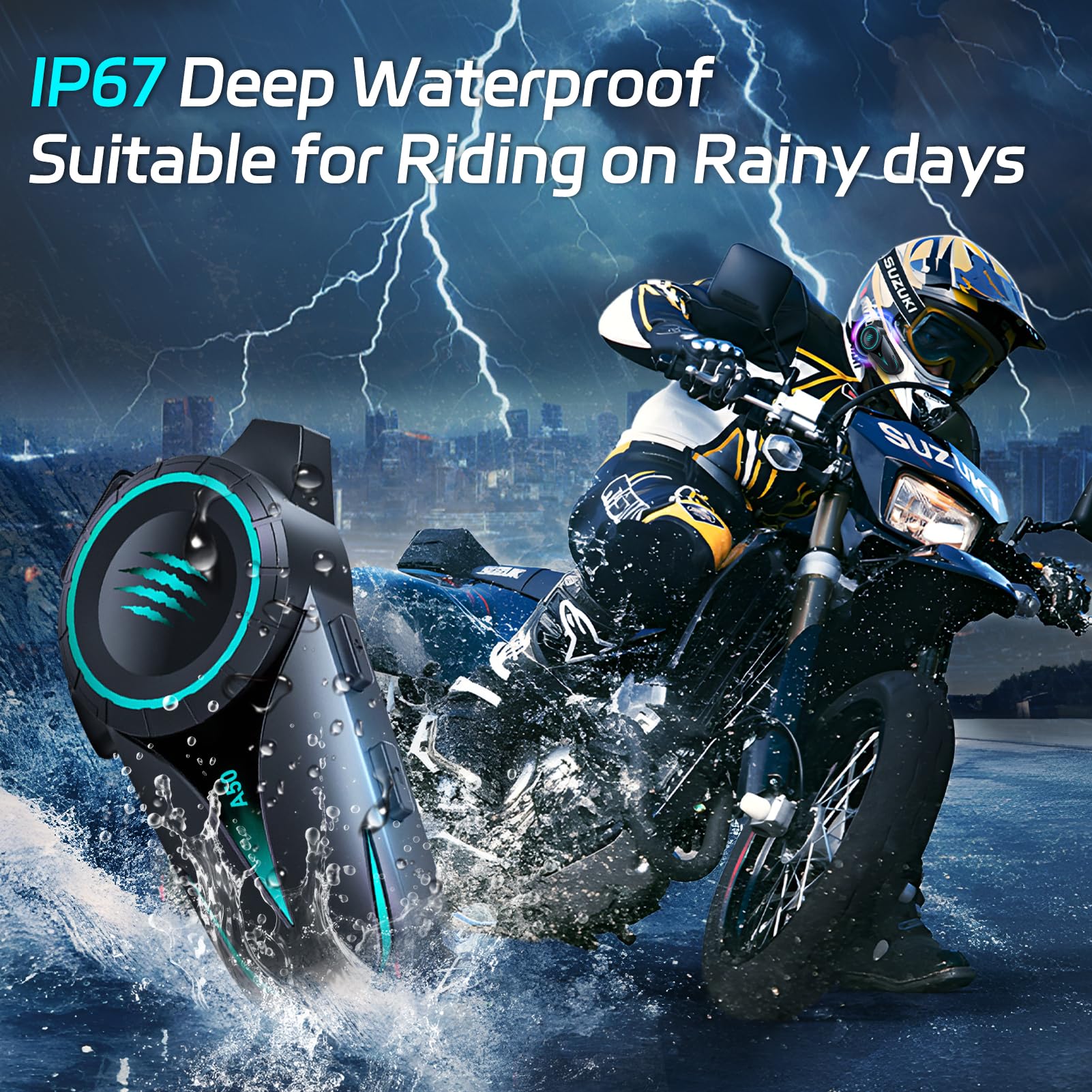 Auricolare Bluetooth per casco da motociclo,Auricolare esterno,Auricolare sportivo impermeabile,Altoparlanti a mani libere,Chiamata musicale 1000mAh