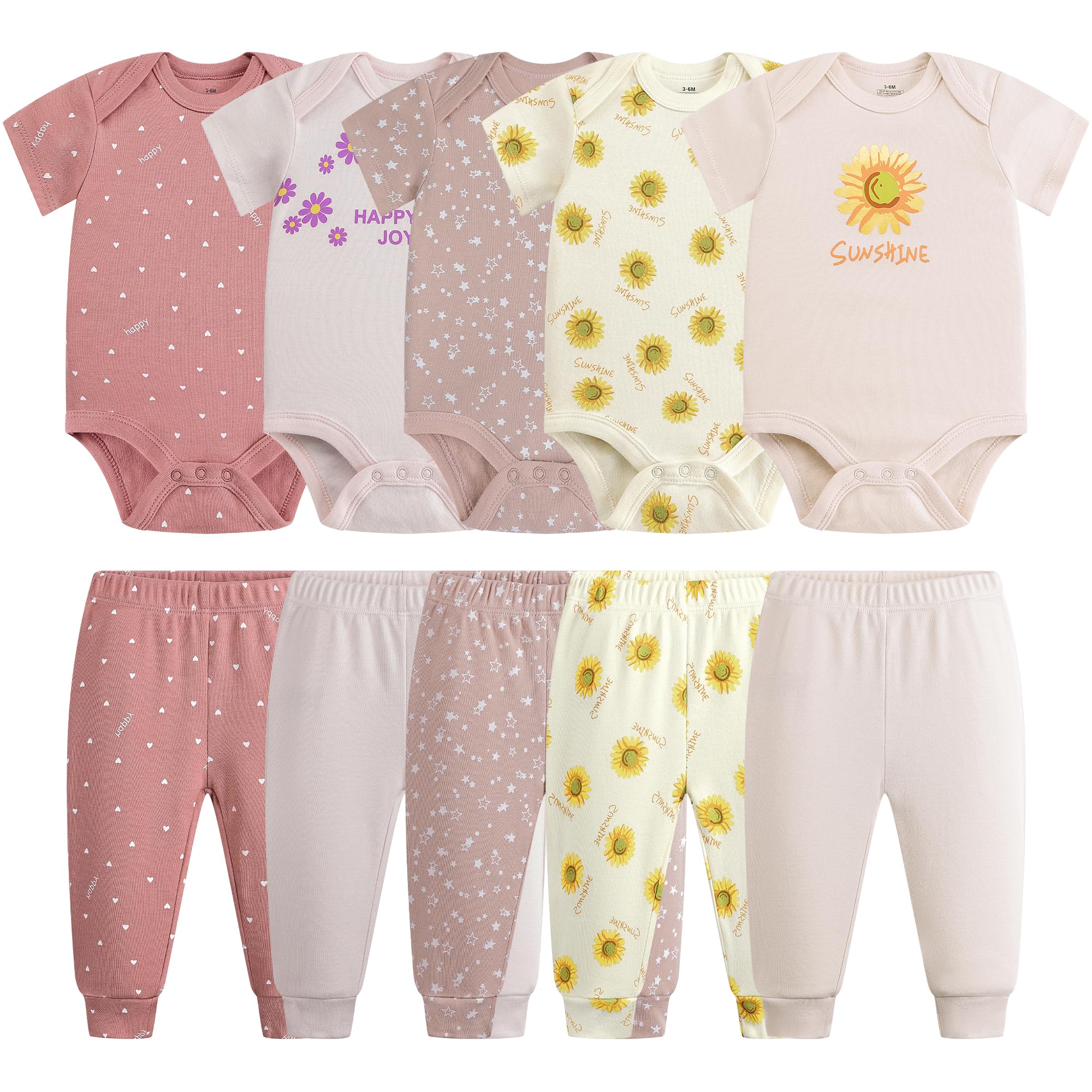 Baby Newborn Layette 10-Piece Clothing Sets Soft Cotton Bodysuits Pants Sets for Baby Boys Girls Toddler Unisex