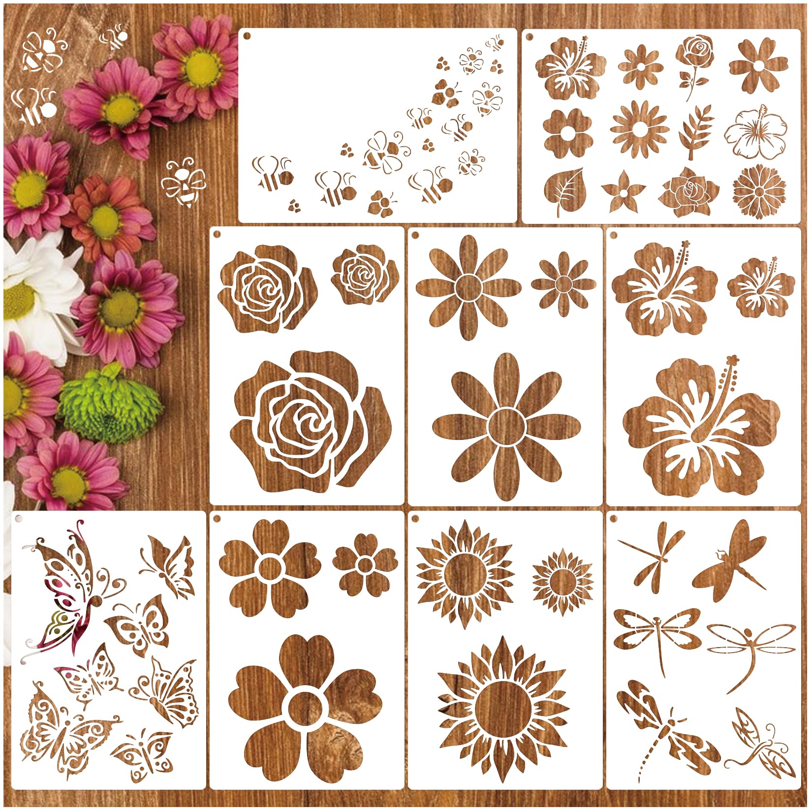 Amazon.com : Nature Flower Stencils for Painting on Wood Reusable, Flower Stencils for Crafts Burning Drawing Art Paint Stencils for Ornament Door Hanger Card Wall Cake Cookie (9 Nature) : Arts, Crafts