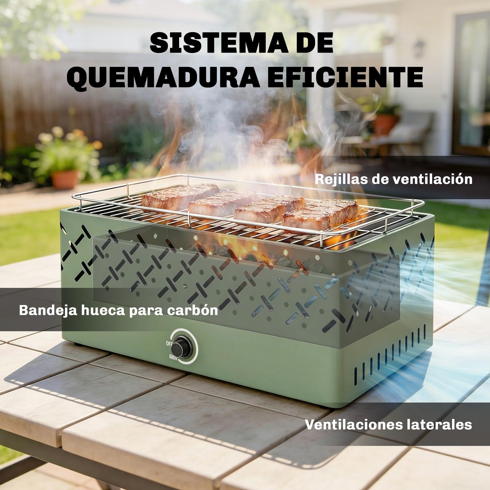 Outsunny Barbacoa de Carbón, Barbacoa Portátil, 45,5x29x21 cm, con Ventilador Integrado, Temperatura Ajustable y Bandeja de Carbón, para Camping, Picnic, Fiesta en Jardín, Verde Claro