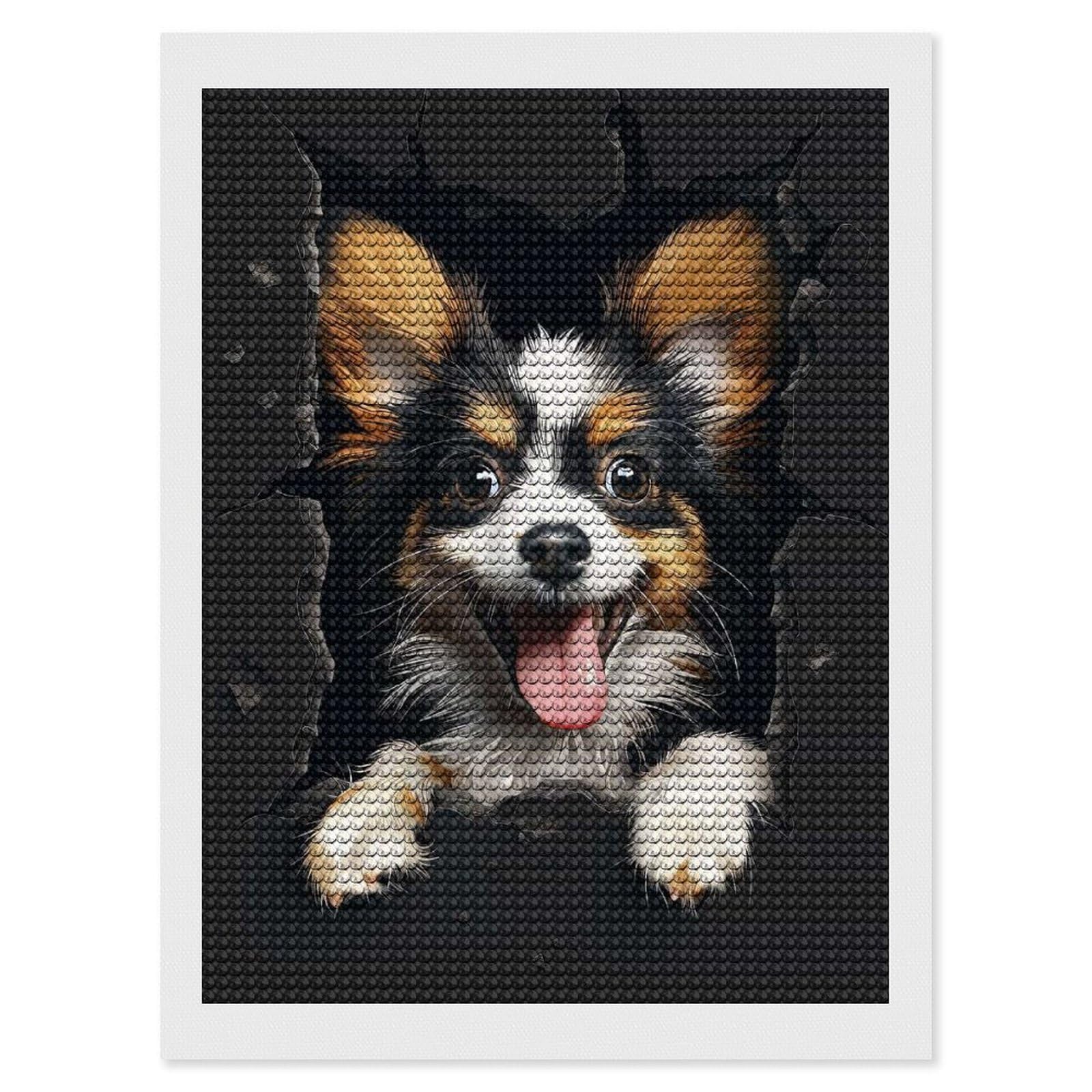 Junmoney Papillon Dog Round Drill Diamond Painting 12"x16", for Women, Relaxing DIY Hobby, Bedroom Decor, Christmas Gift, Adhesive Canvas