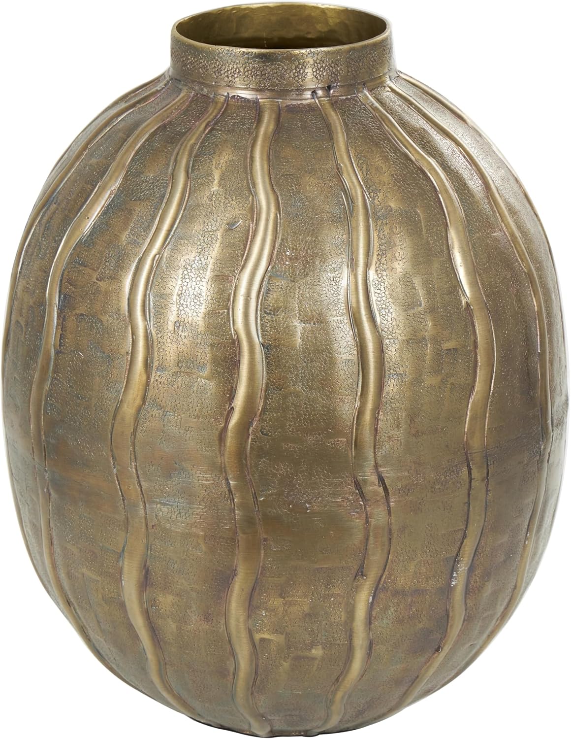 Deco 79 Metal Decorative Vase Snakeskin Inspired Centerpiece Vase with Dimensional Wavy Accents, Flower Vase for Home Decoration 9" x 9" x 12", Brass