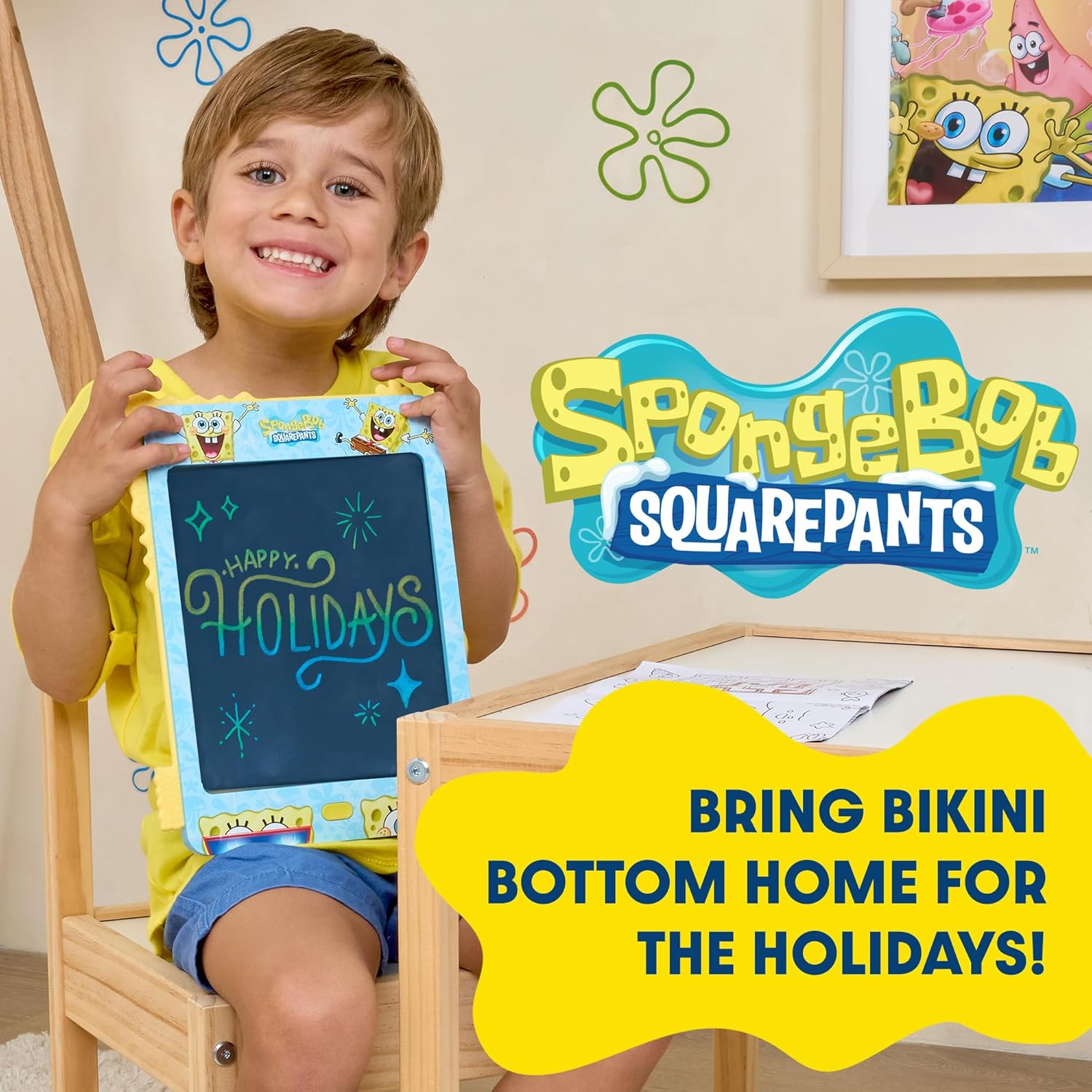 Spongebob Squarepants LCD Doodle Writing Tablet Toy - Travel Essential for Kids - Birthday Gift for Boys & Girls - STEM Drawing & Educational Learning Activity Games (Lagoon Blue)