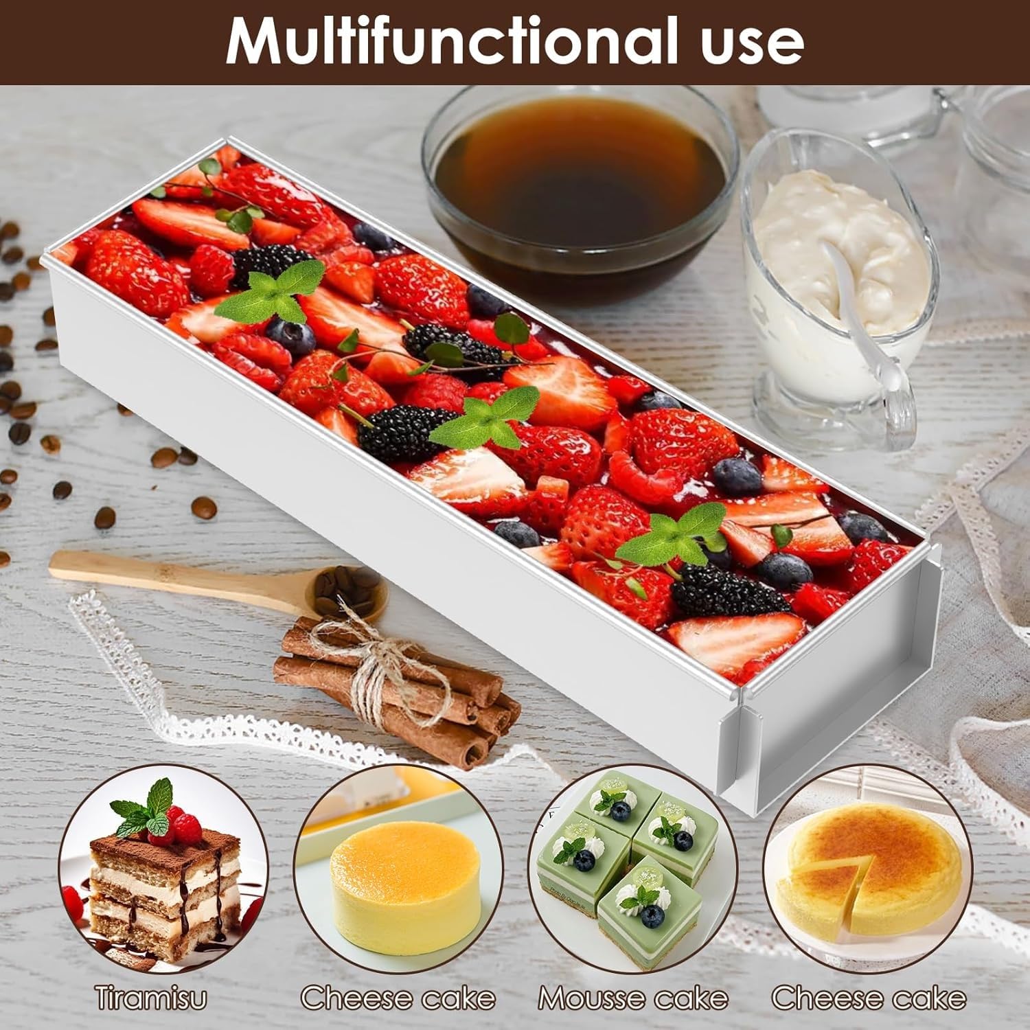 Rechteckige Kuchenform, Verstellbarer Backrahmen, Tiramisus-Kuchenform, Quadratische Mousse-Form, Kuchenring For DIYs Mousse-Kuchen Dessert-Pizza, 41,7 × 10 × 6 Cm