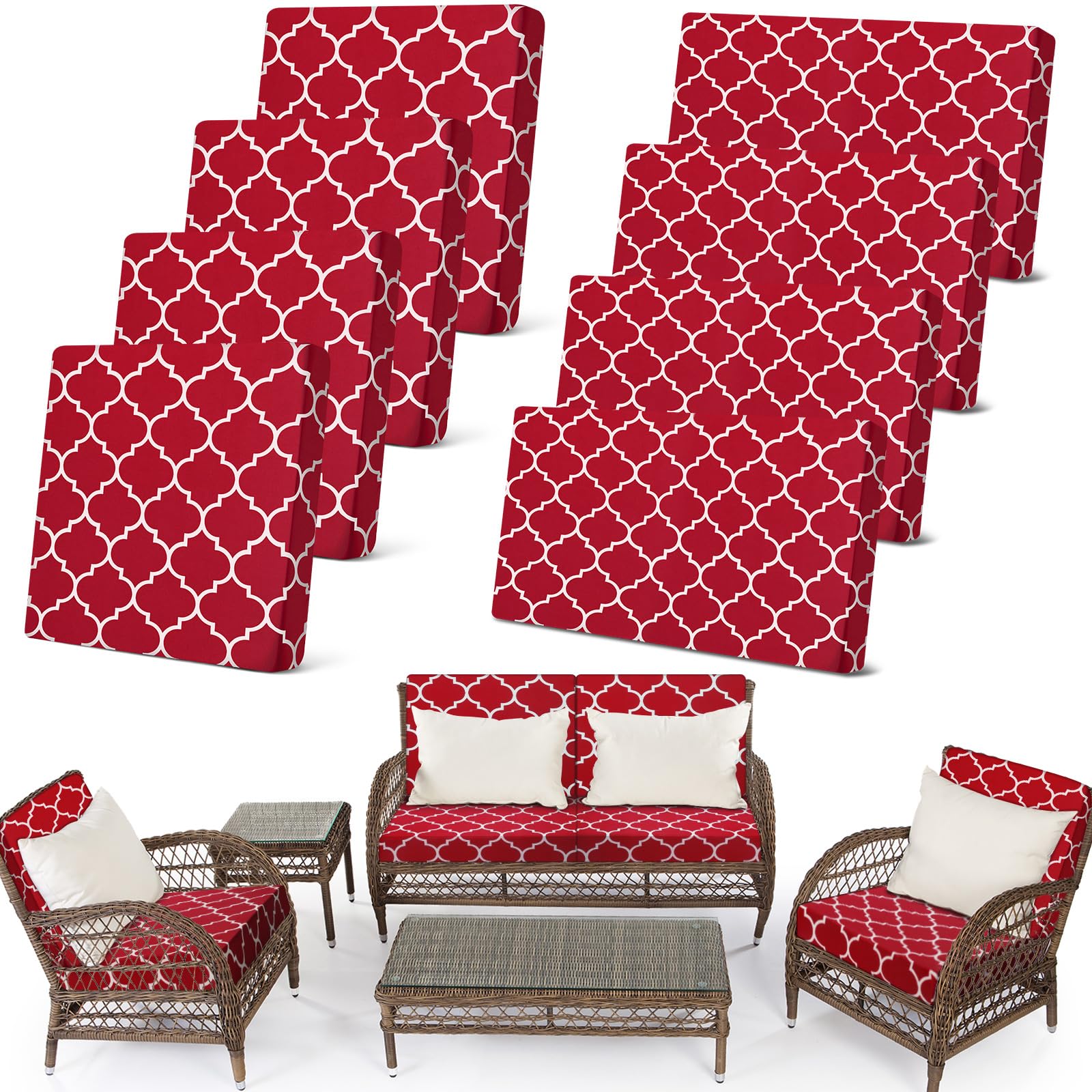 Photo 1 of Newwiee 8 Pcs Outdoor Patio Cushion Covers - Wine Red