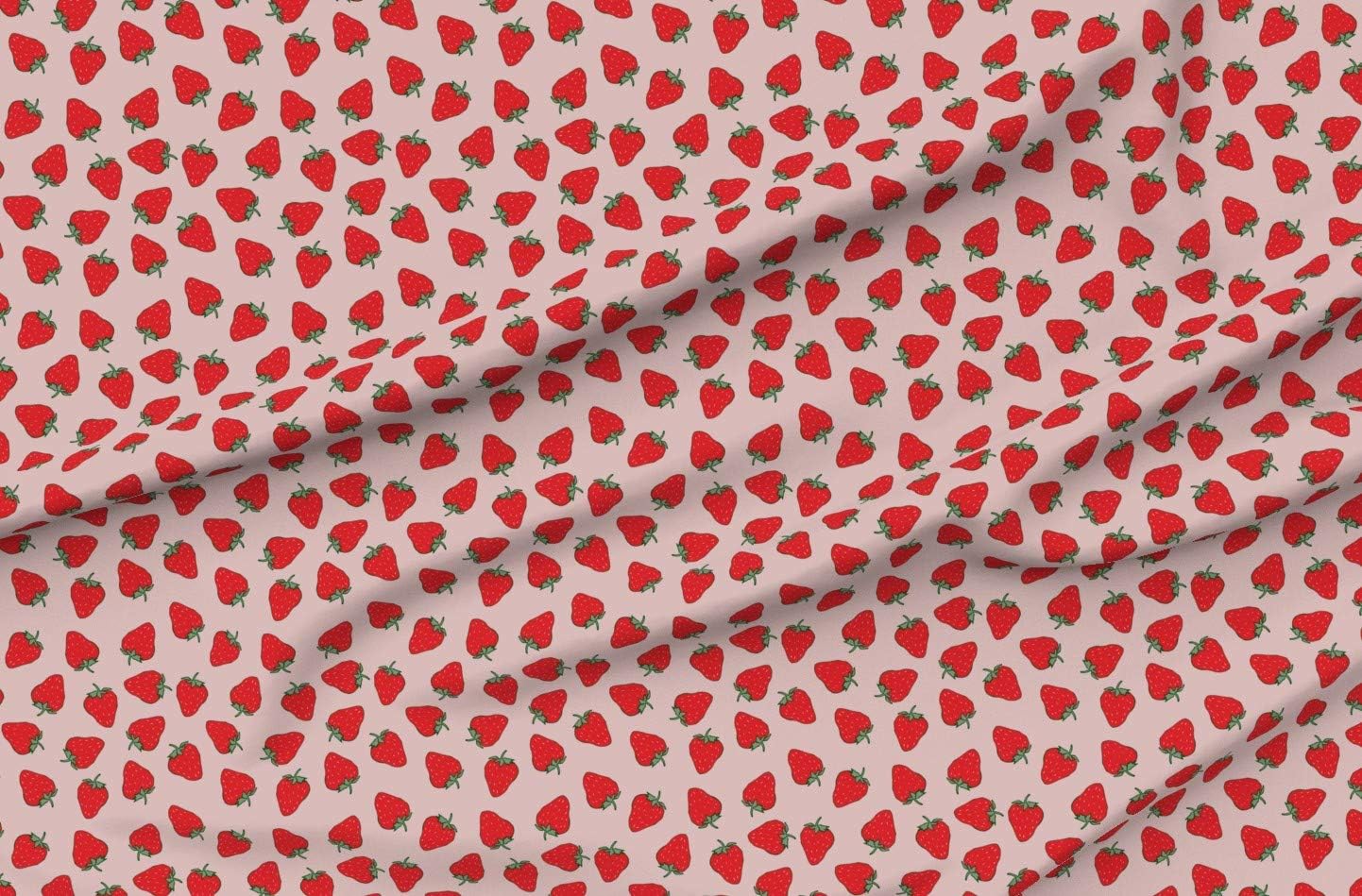 Spoonflower Fabric - Strawberries Fruit Red Pink Spring Summer Children Printed on Organic Cotton Sateen Fabric by The Yard - Sewing Quilting Apparel Home Decor