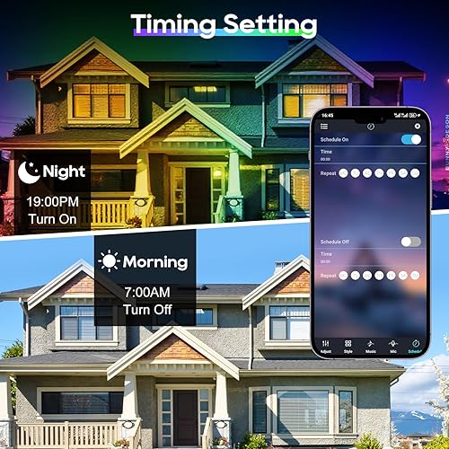 Miniatura 5 de Tira de luces LED de 500 pies, tira de luces LED para exteriores, impermeables, luces permanentes al aire libre para casa, aplicación Bluetooth,