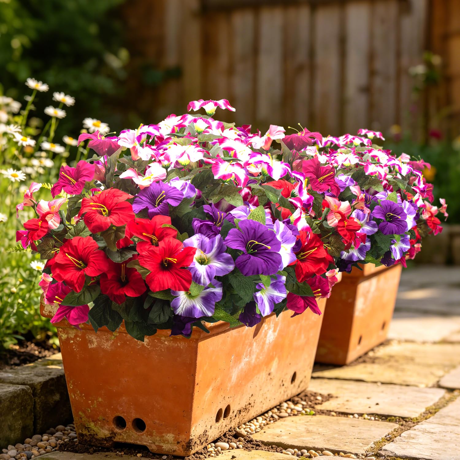 Künstliche Blumen für den Außenbereich, UV-beständig, Seiden-Petunien, künstliche Blumen für den Außenbereich, Frühlingsdekoration, fühlt sich echt an, verblasst nicht, für Hängekörbe, Veranda