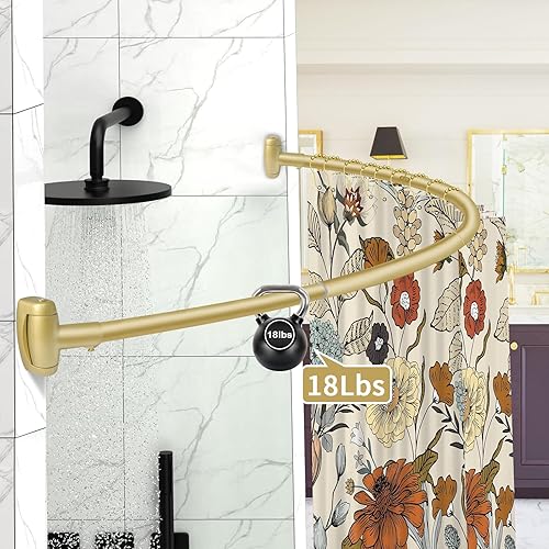 Miniatura 10 de YNL Barra de cortina de ducha curvada de 35 a 82 pulgadas (2.9 a 6.8 pies), barra de ducha redonda dorada a prueba de óxido para bañera, barra de