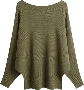 FULIER Boat Neck Batwing Sleeves Dolman Loose Knitted Sweaters and Pullovers Jumper Tops for Women One Size